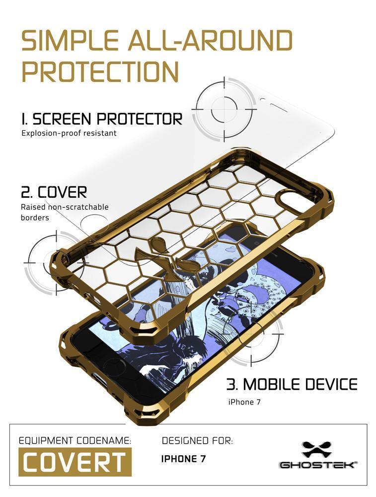 iPhone 8+ Plus Case, Ghostek® Covert Gold Series for Apple iPhone 8+ Plus Premium Impact Protective Armor Case Cover | Clear TPU | Lifetime Warranty Exchange | Explosion-Proof Screen Protector | Ultra Fit (Gold)
