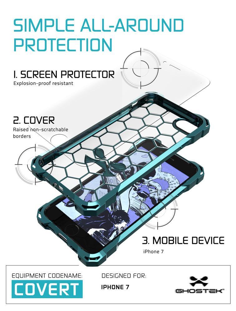 iPhone 8 Case, Ghostek® Covert Teal Series for Apple iPhone 7Premium Impact Protective Armor Case Cover | Clear TPU | Lifetime Warranty Exchange | Explosion-Proof Screen Protector | Ultra Fit (Teal)