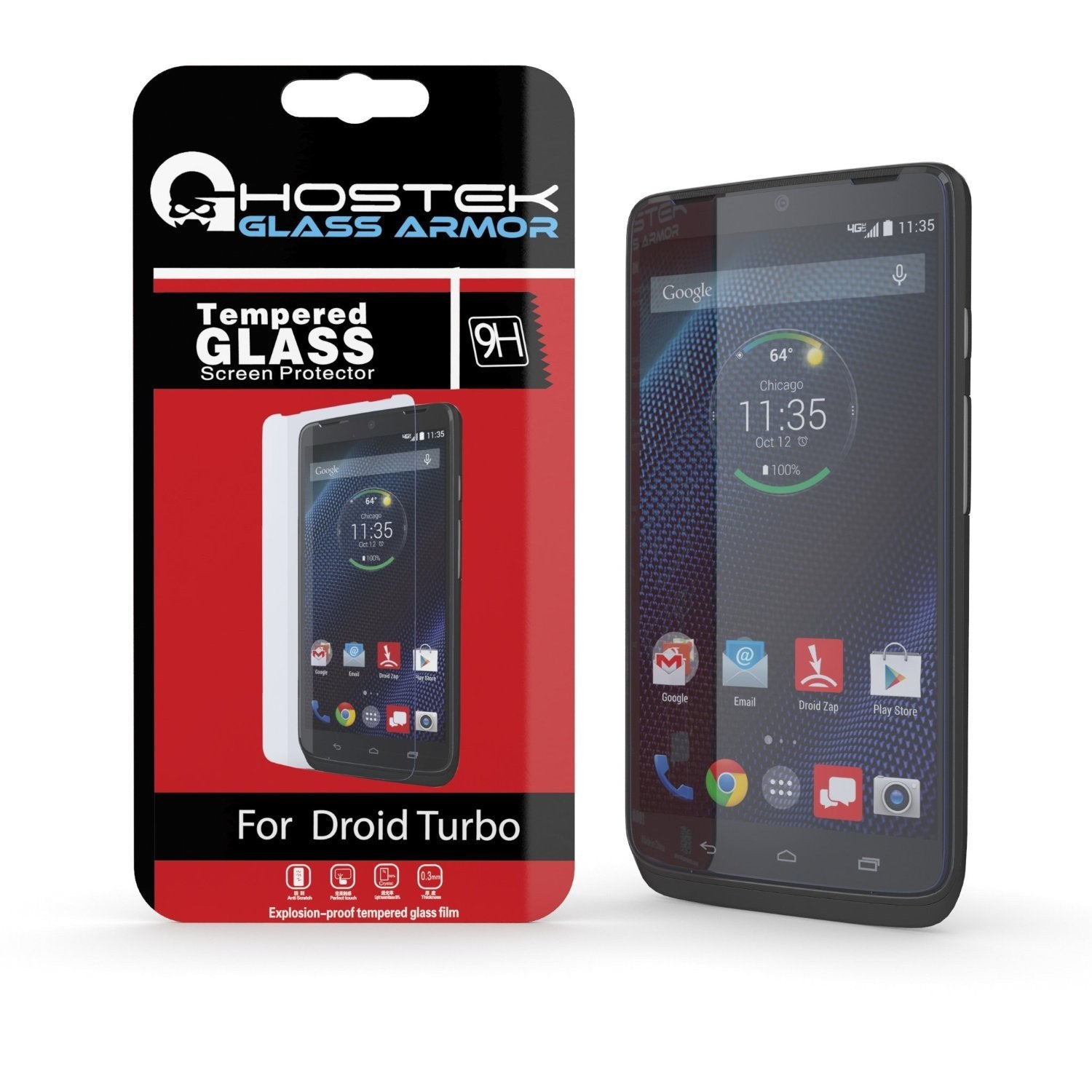 Motorola DROID TURBO Screen Protector, Ghostek Glass Armor Tempered Glass Protector 0.33mm Thick 9H