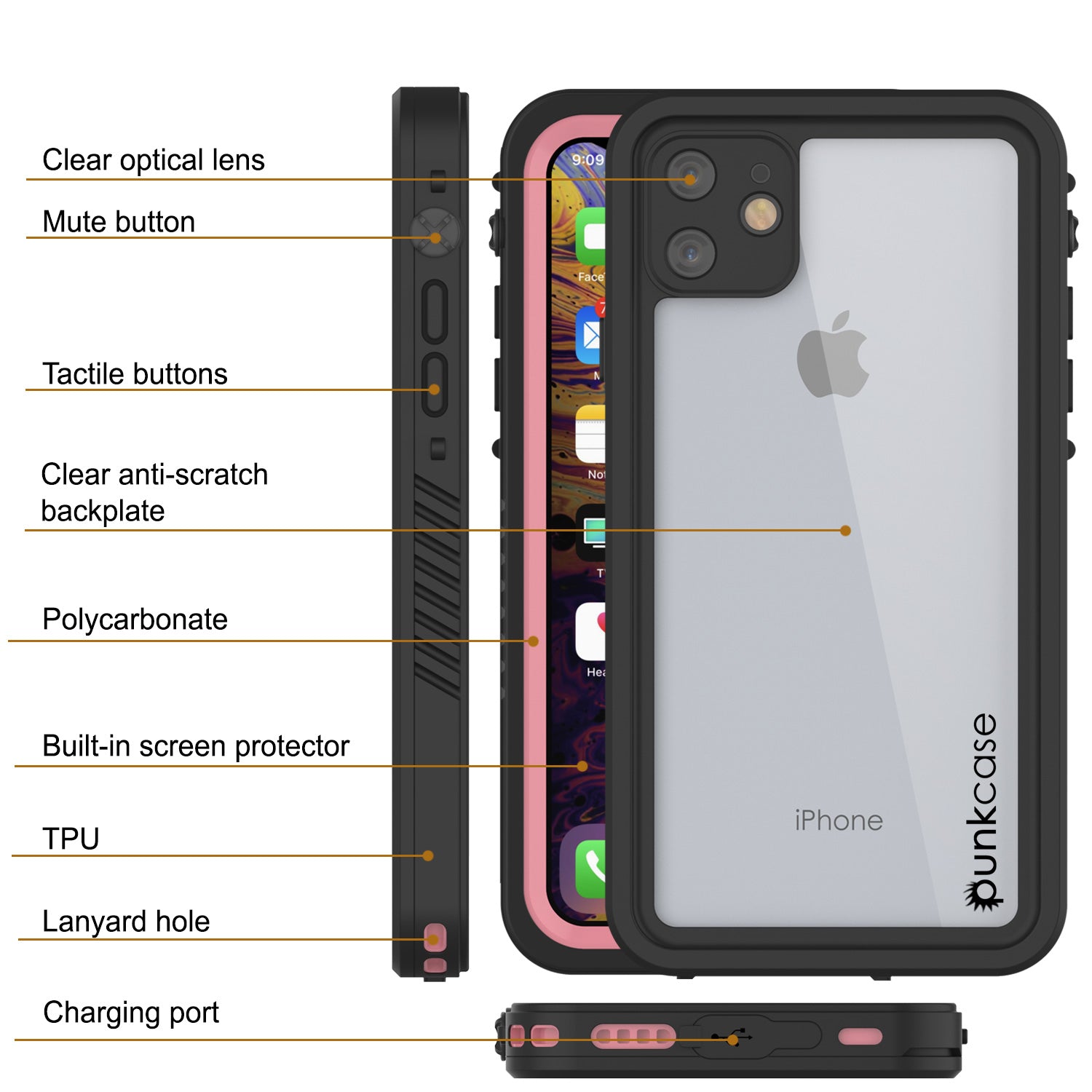 iPhone 11 Waterproof Case, Punkcase [Extreme Series] Armor Cover W/ Built In Screen Protector [Pink]