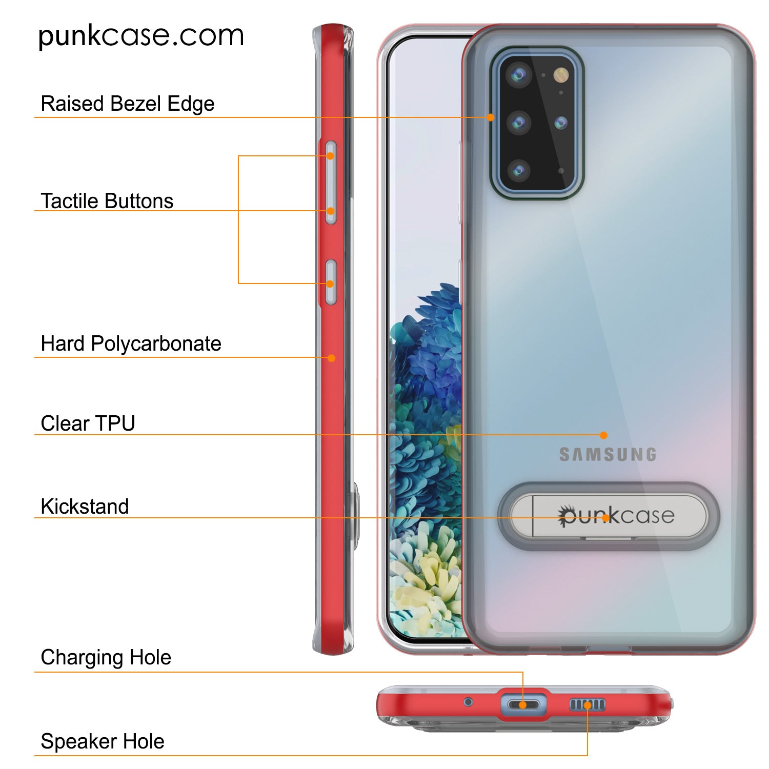 Galaxy S20+ Plus Case, PUNKcase [LUCID 3.0 Series] [Slim Fit] Armor Cover w/ Integrated Screen Protector [Red]