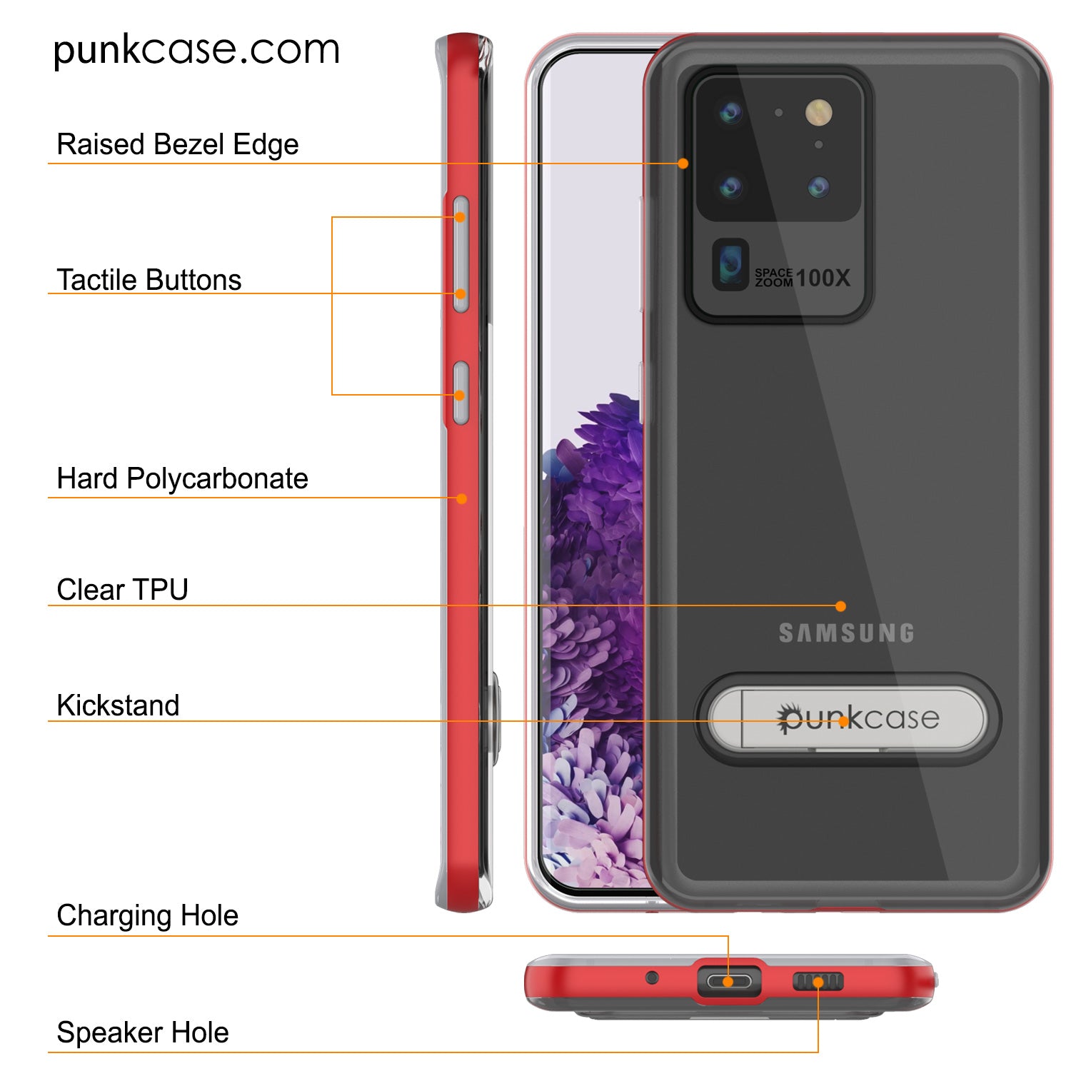 Galaxy S20 Ultra Case, PUNKcase [LUCID 3.0 Series] [Slim Fit] Armor Cover w/ Integrated Screen Protector [Red]