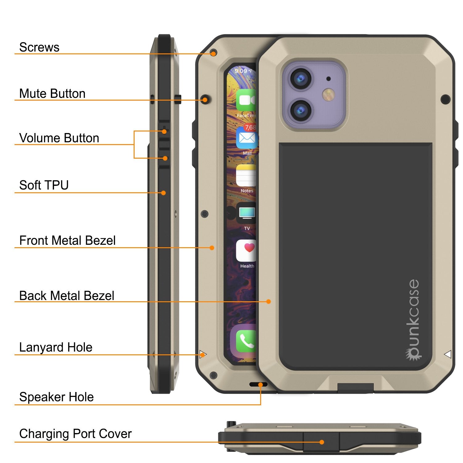 iPhone 11 Metal Case, Heavy Duty Military Grade Armor Cover [shock proof] Full Body Hard [Gold]