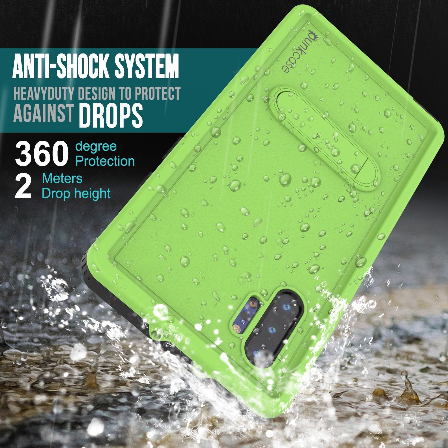 PunkCase Galaxy Note 10+ Plus Waterproof Case, [KickStud Series] Armor Cover [Light-Green]