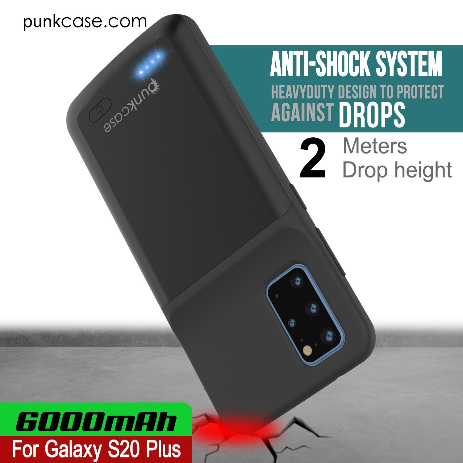 PunkJuice S20+ Plus Battery Case All Black - Fast Charging Power Juice Bank with 6000mAh