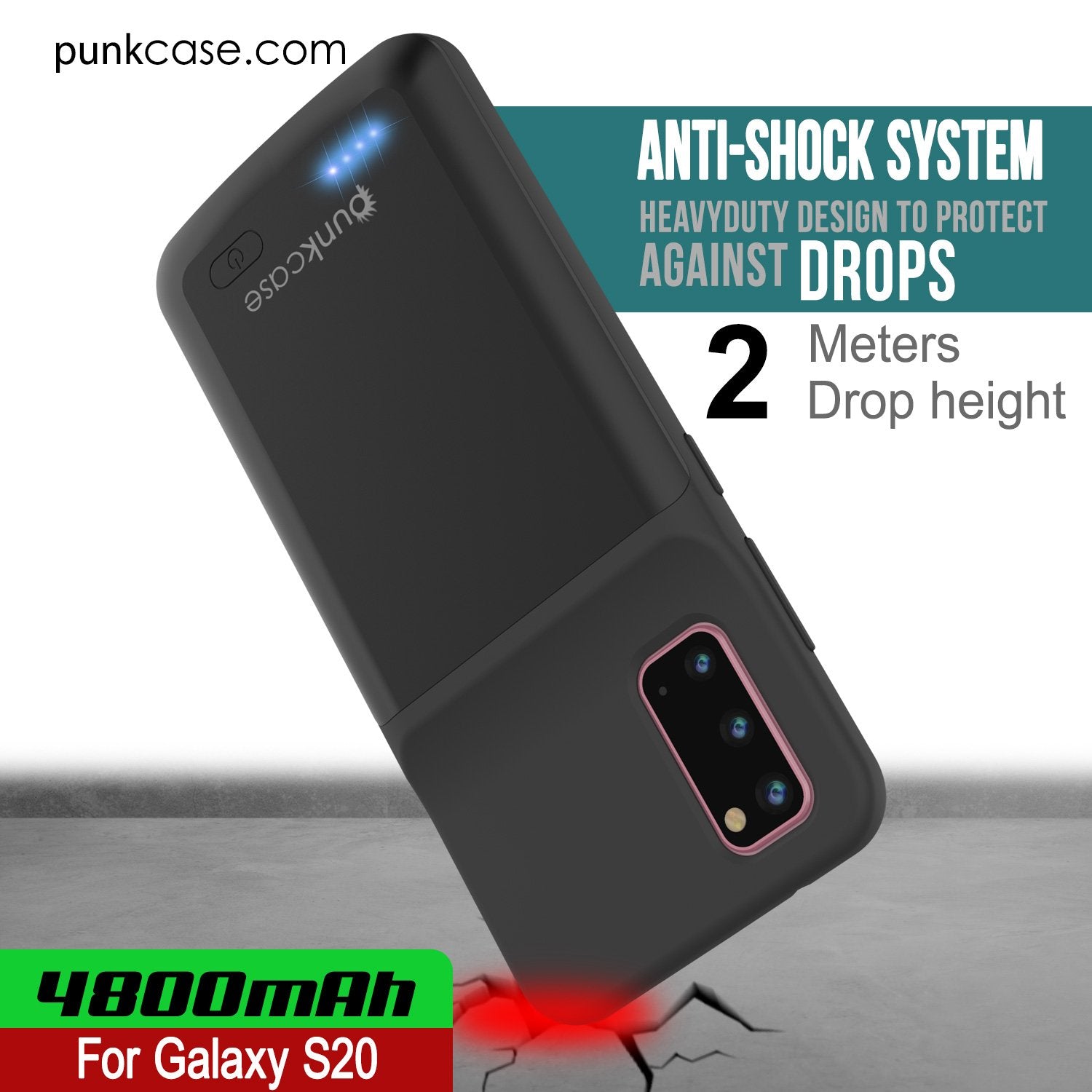 PunkJuice S20 Battery Case All Black - Fast Charging Power Juice Bank with 4800mAh