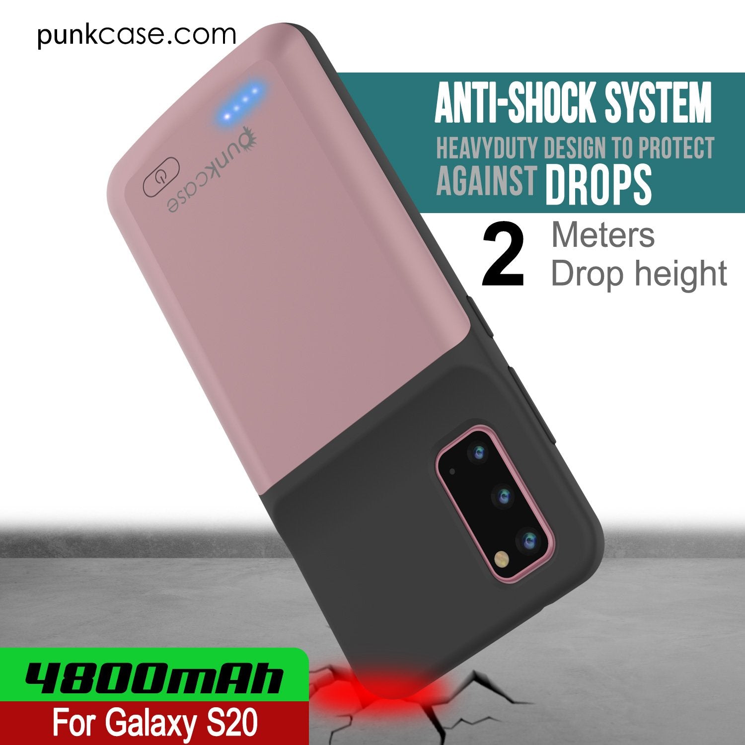 PunkJuice S20 Battery Case Rose - Fast Charging Power Juice Bank with 4800mAh