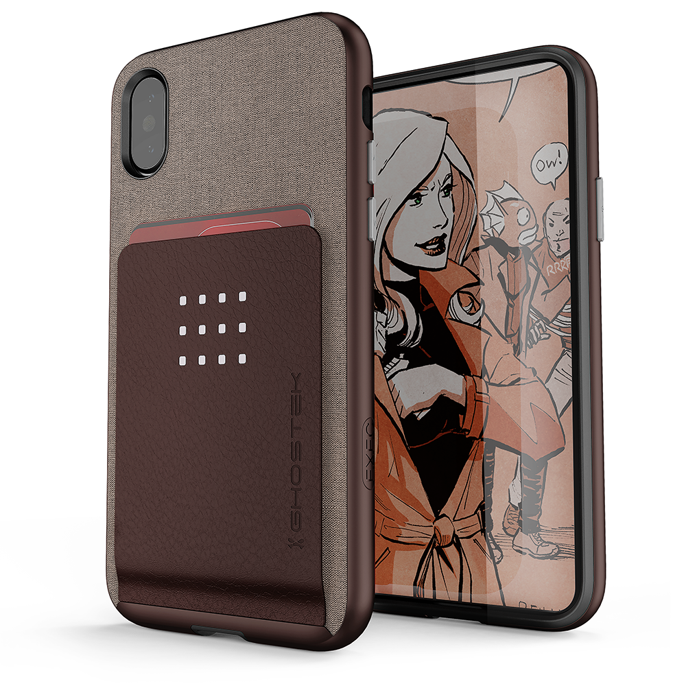 iPhone X Case, Ghostek Exec 2 Series for iPhone X / iPhone Pro Protective Wallet Case [BROWN]