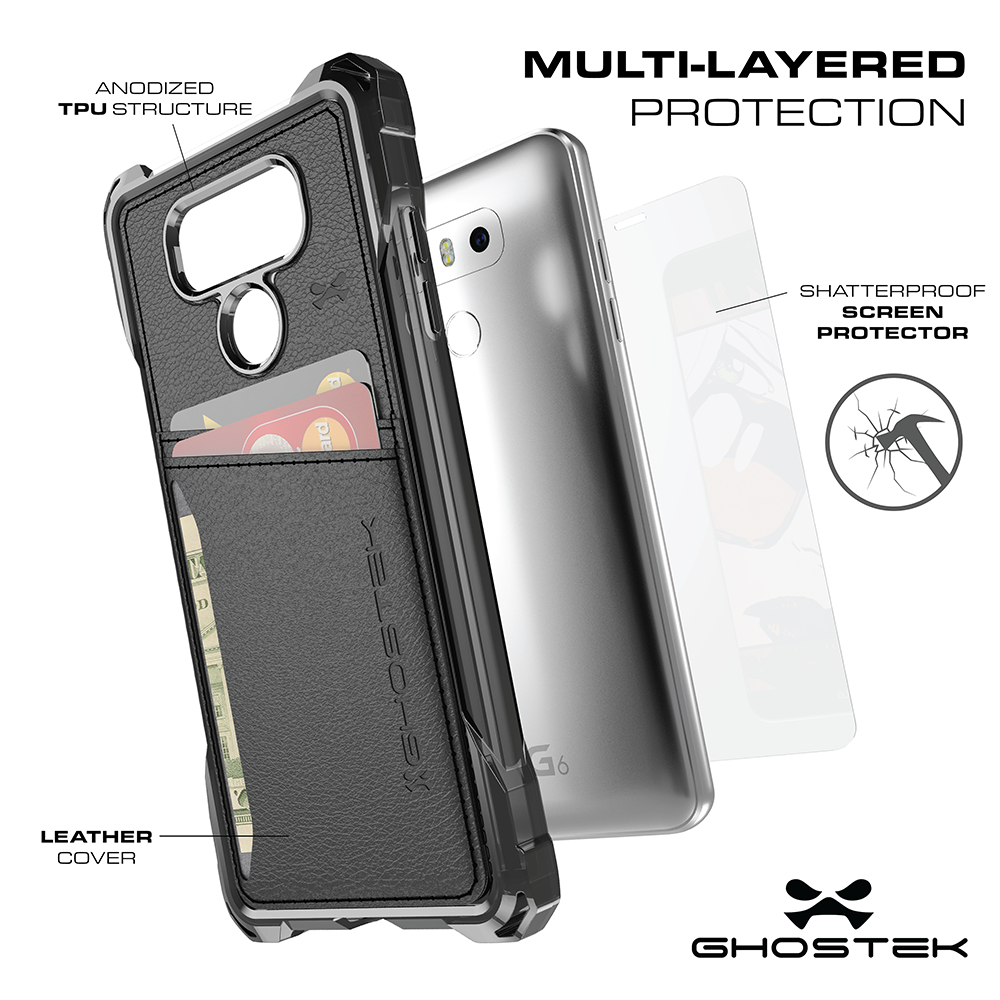LG G6 Wallet Case, Ghostek Exec Gold Series | Slim Armor Hybrid Impact Bumper | TPU PU Leather Credit Card Slot Holder Sleeve Cover