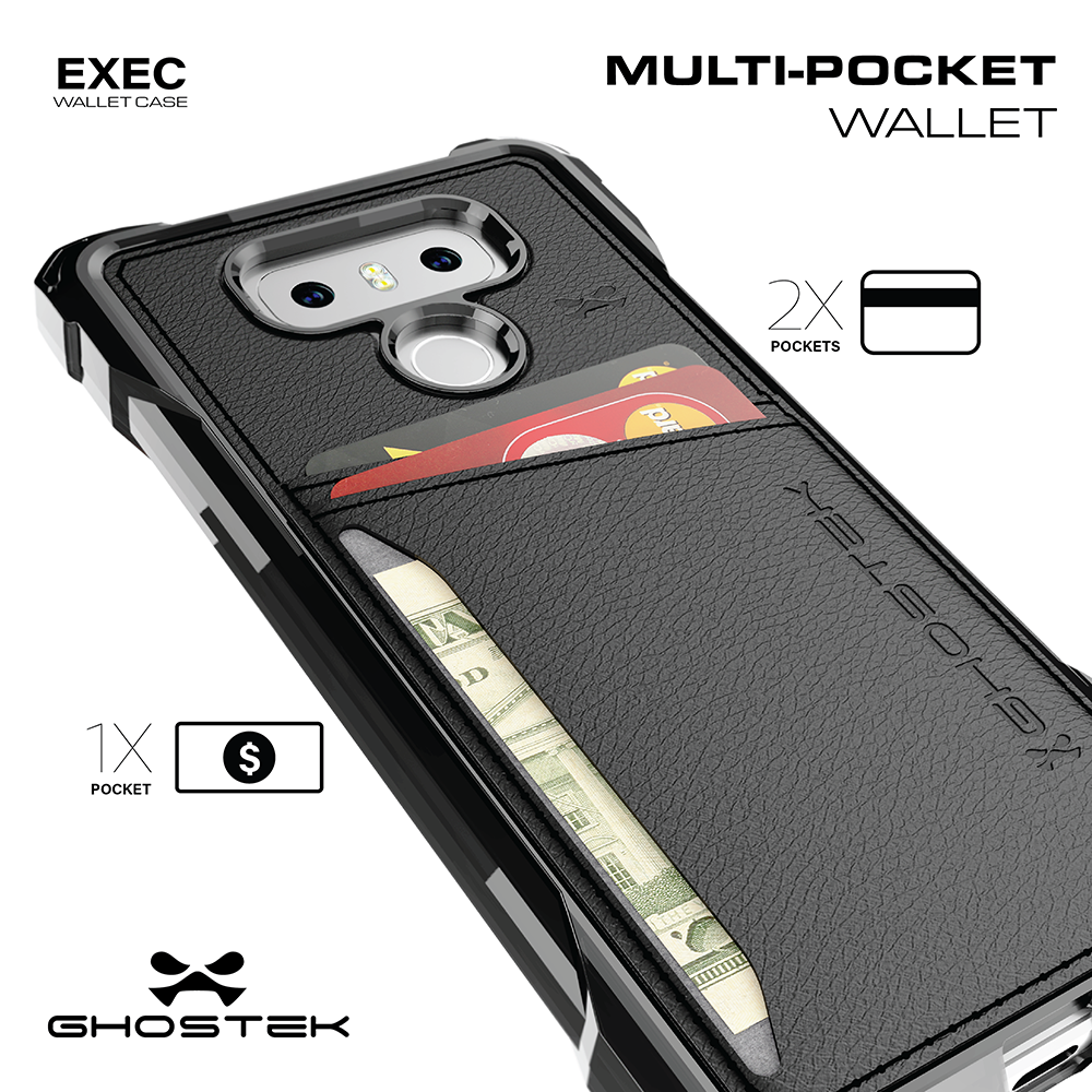 LG G6 Wallet Case, Ghostek Exec Pink Series | Slim Armor Hybrid Impact Bumper | TPU PU Leather Credit Card Slot Holder Sleeve Cover