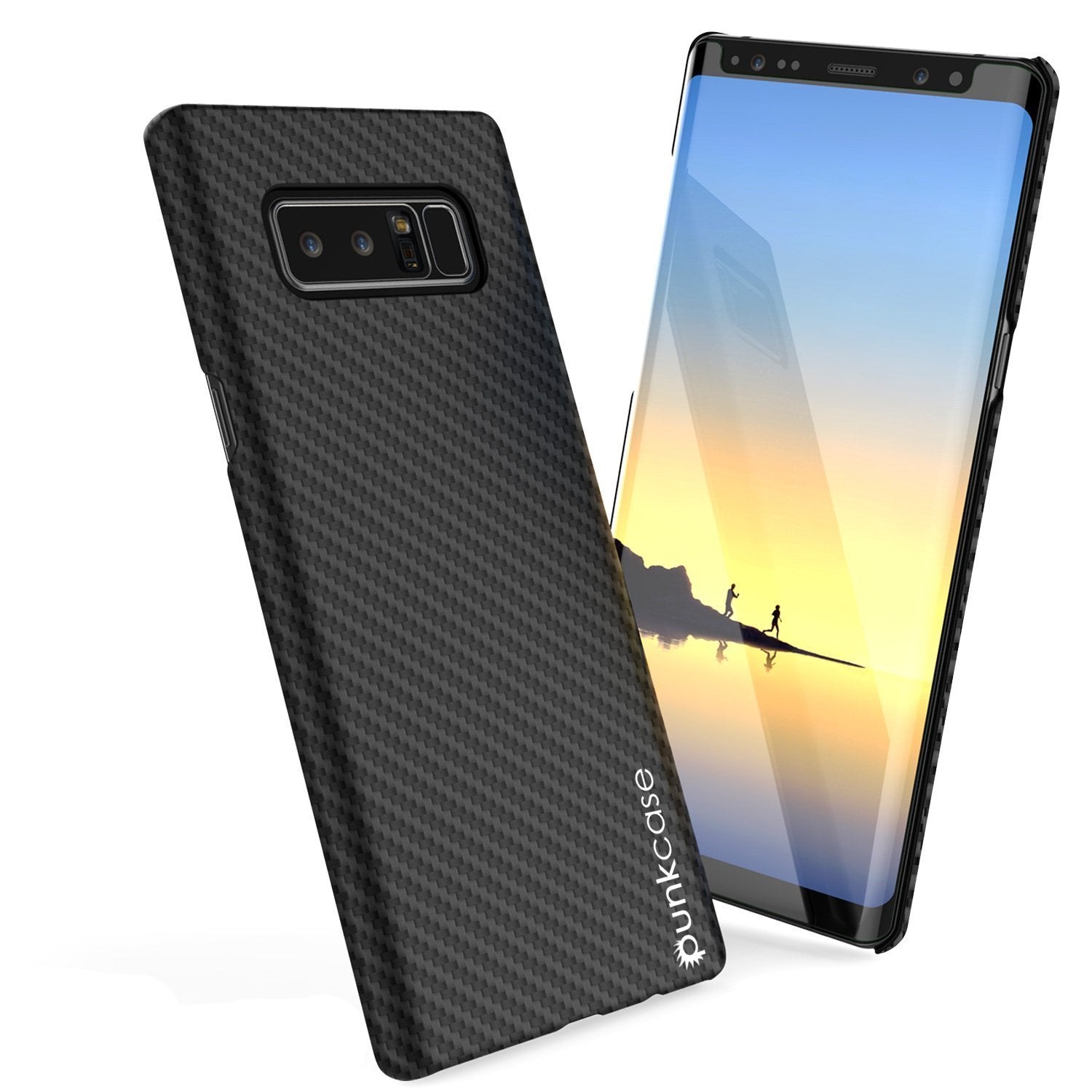 Galaxy Note 8 Case, Punkcase CarbonShield, Heavy Duty & Ultra Thin 2 Piece Dual Layer PU Leather Cover [shockproof] with Screen Protector [jet black]