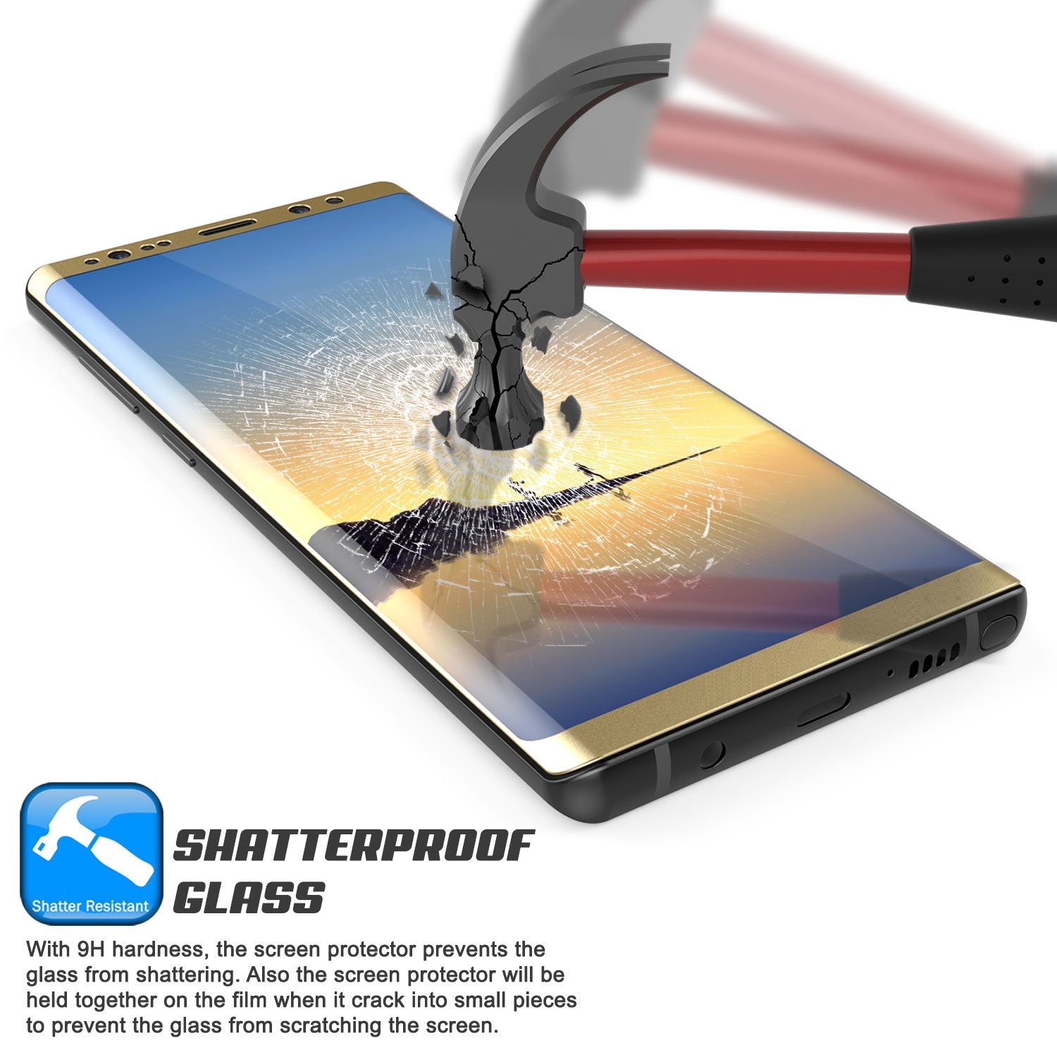 Galaxy Note 8  Gold Punkcase Glass SHIELD Tempered Glass Screen Protector 0.33mm Thick 9H Glass