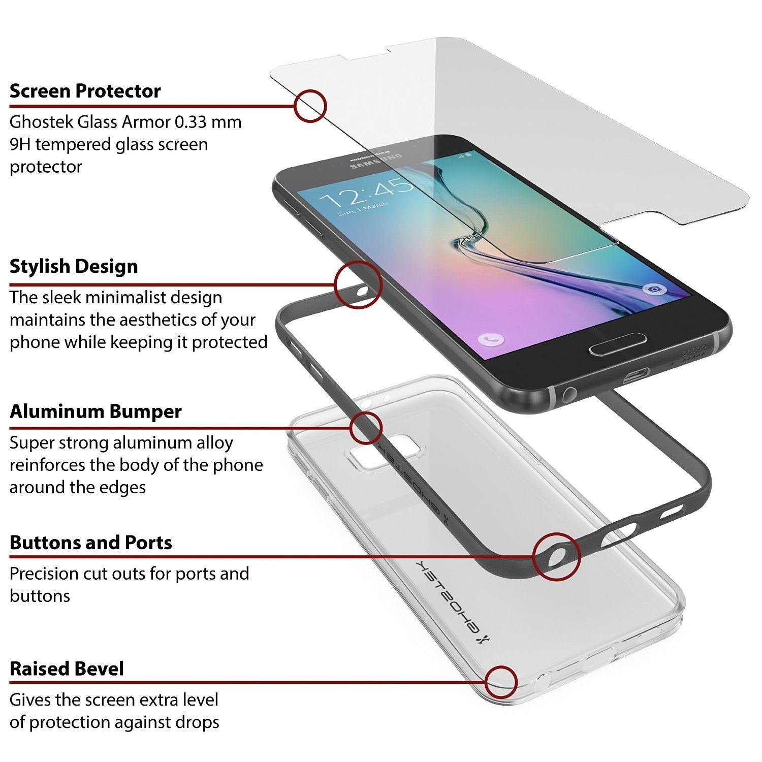 Galaxy S6 Case, Ghostek Cloak Series Black Slim Premium Protective Hybrid Impact Glass Armor