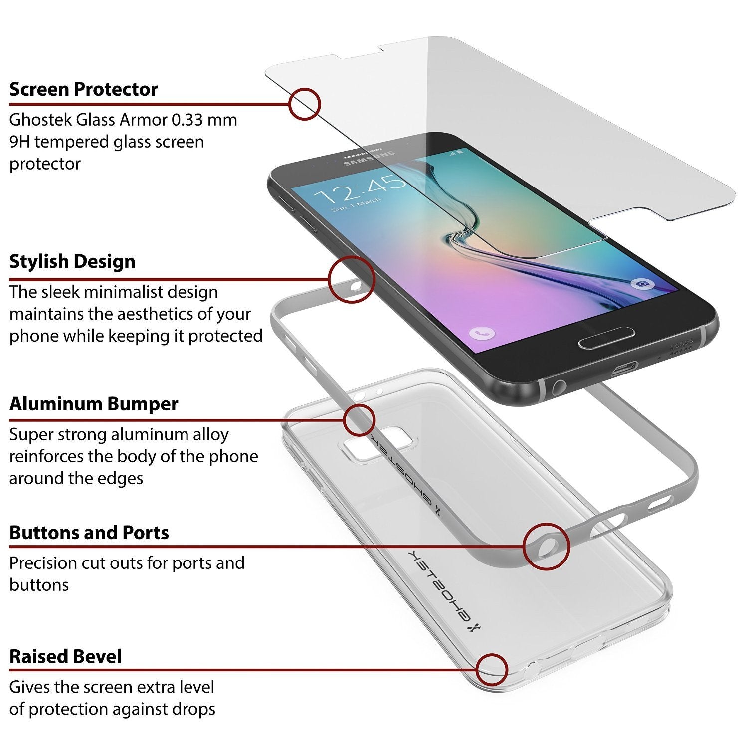 Galaxy S6 Case, Ghostek Cloak Series Silver  Slim Premium Protective Hybrid Impact Glass Armor