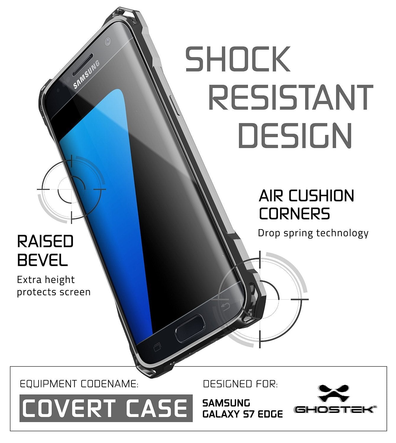 S7 Edge Case, Ghostek® Covert Dark Grey  Premium Impact Cover w/Screen Protector | Warranty