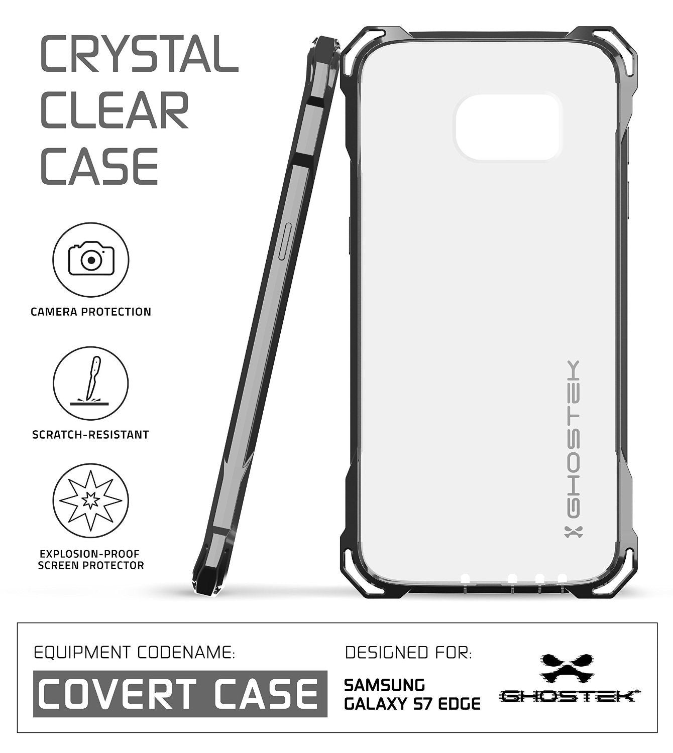 S7 Edge Case, Ghostek® Covert Dark Grey  Premium Impact Cover w/Screen Protector | Warranty