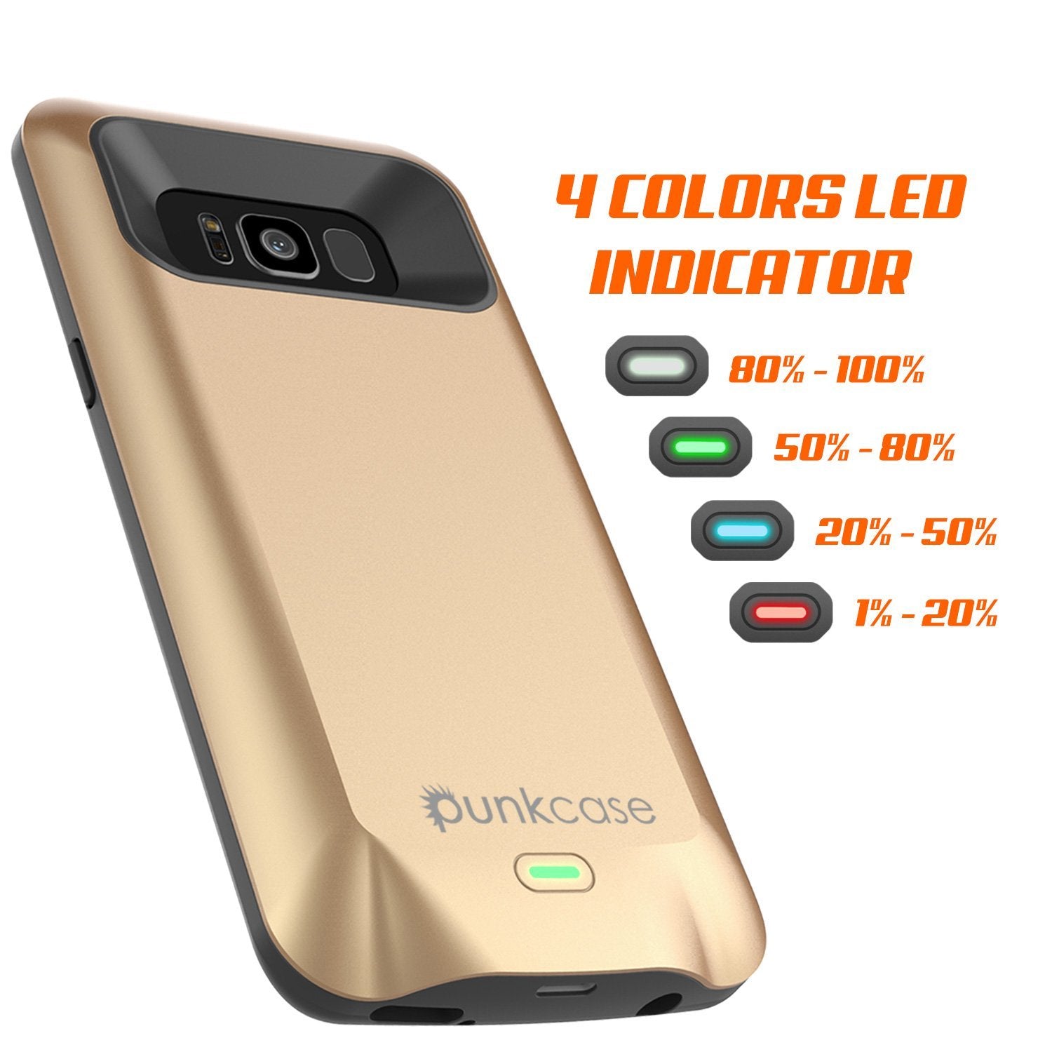 Galaxy S8 PLUS Battery Case, Punkcase 5500mAH Charger Case W/ Screen Protector | Integrated Kickstand & USB Port | IntelSwitch [Gold]