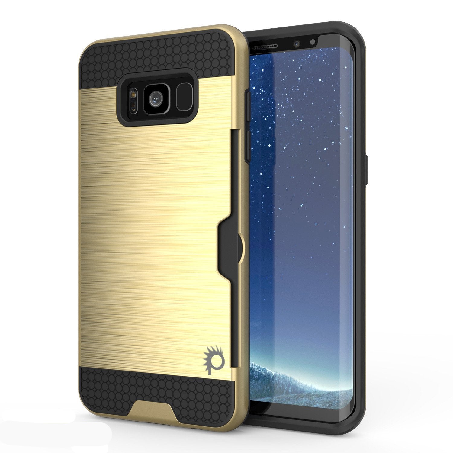 Galaxy S8 Case, PUNKcase [SLOT Series] Dual-Layer Armor Cover w/Integrated Anti-Shock System, Credit Card Slot & Screen Protector [Gold]