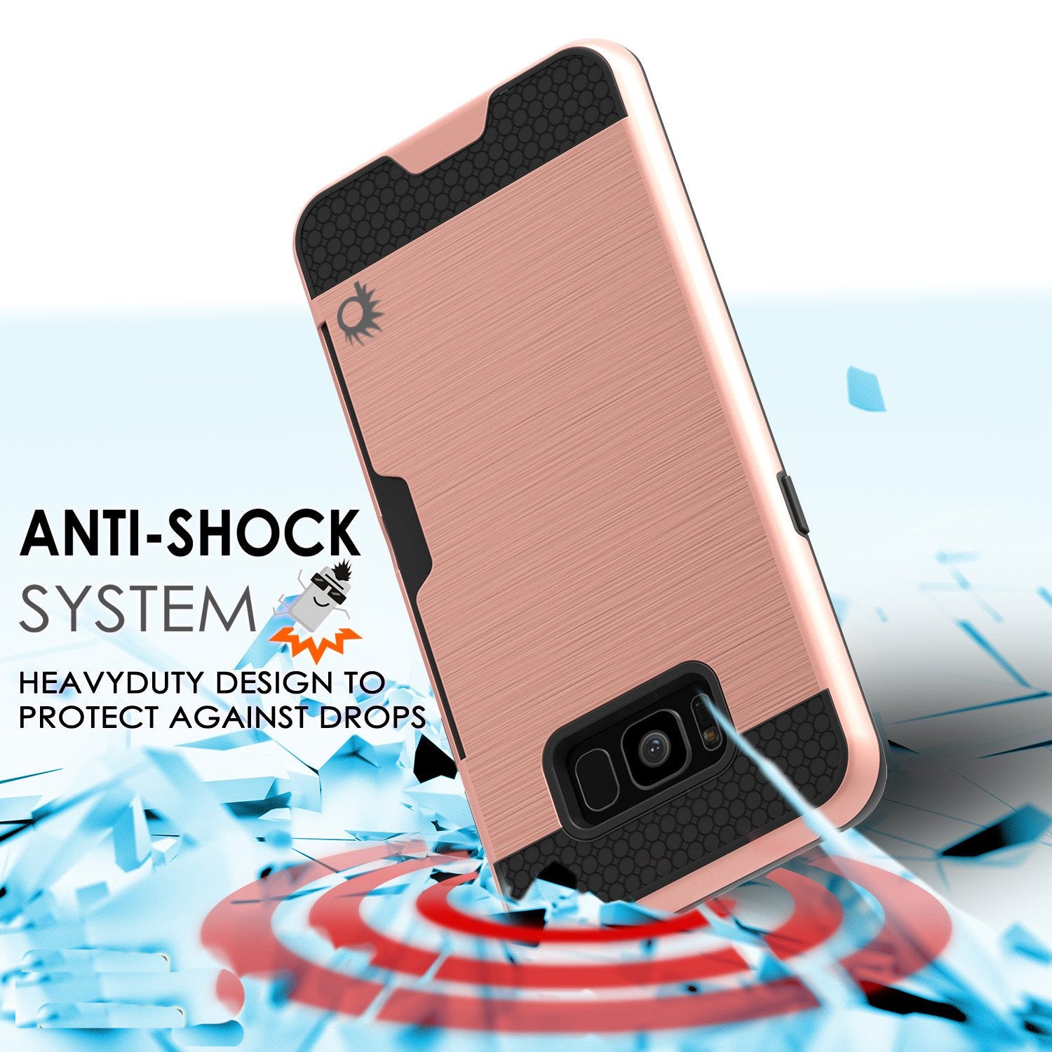 Galaxy S8 Case, PUNKcase [SLOT Series] Dual-Layer Armor Cover w/Integrated Anti-Shock System, Credit Card Slot & Screen Protector [Rose Gold]