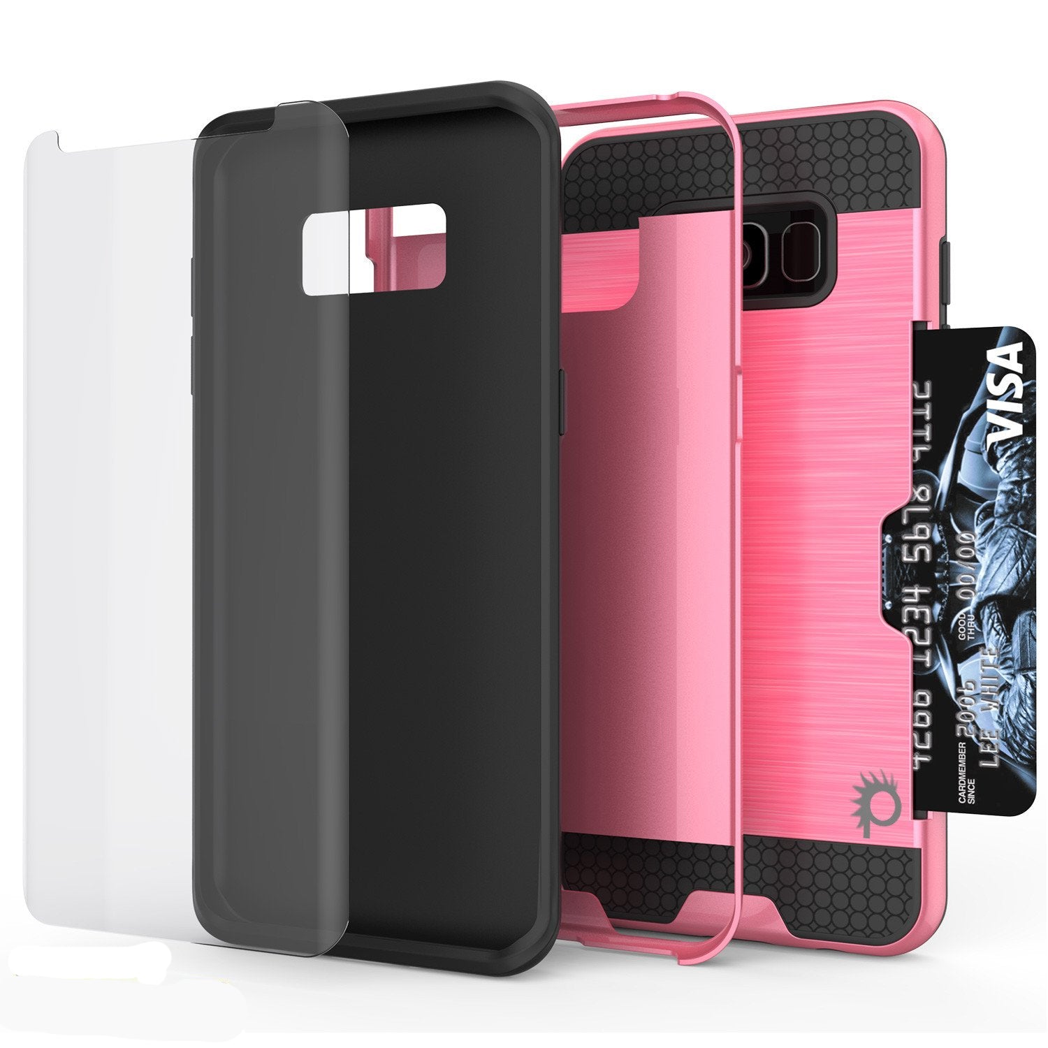 Galaxy S8 Case, PUNKcase [SLOT Series] Dual-Layer Armor Cover w/Integrated Anti-Shock System, Credit Card Slot & Screen Protector [Pink]