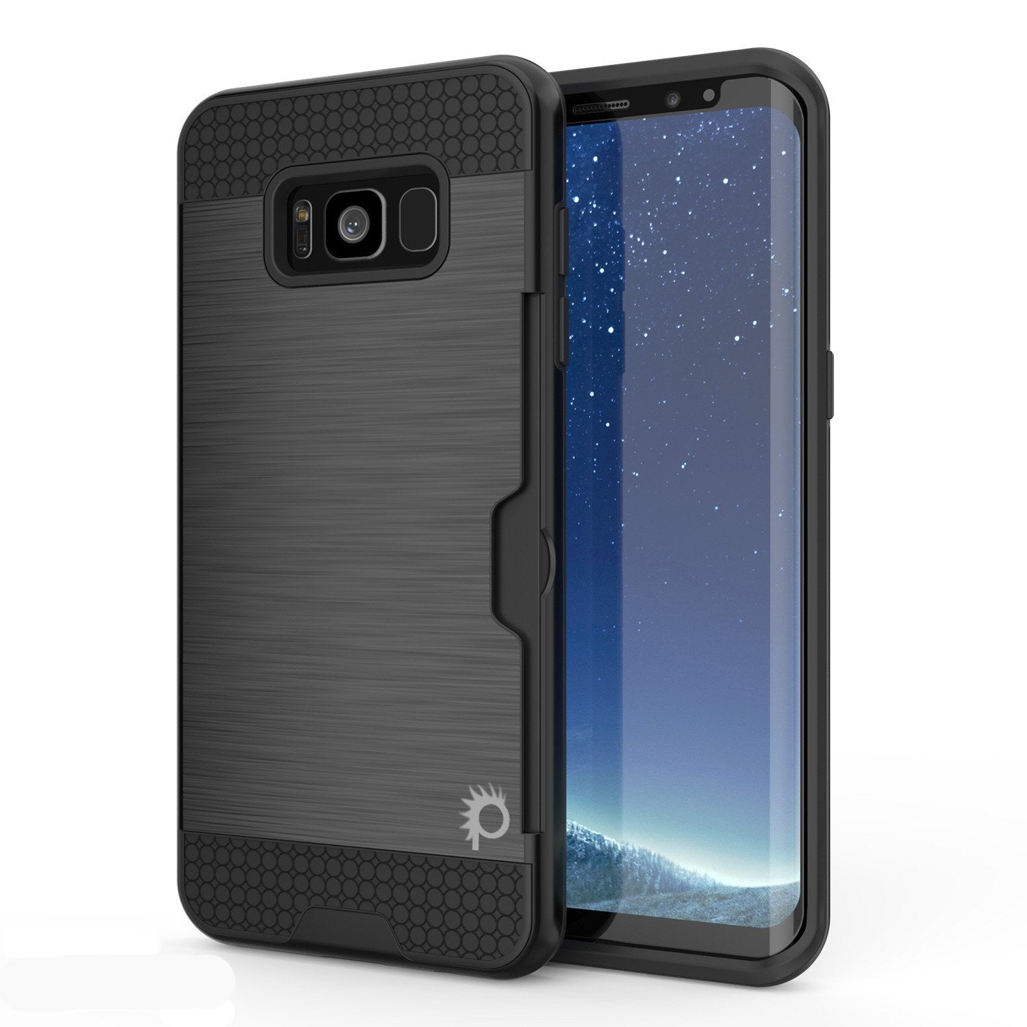 Galaxy S8 Case, PUNKcase [SLOT Series] Dual-Layer Armor Cover w/Integrated Anti-Shock System, Credit Card Slot & Screen Protector [Black]