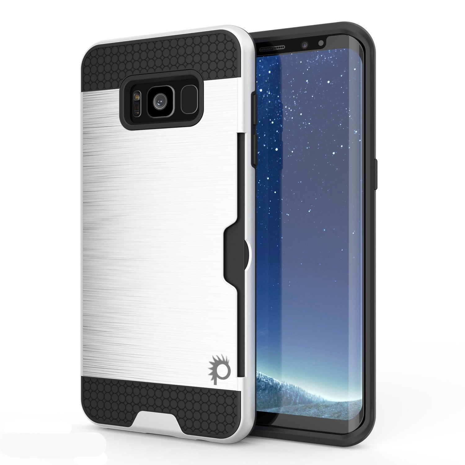 Galaxy S8 Case, PUNKcase [SLOT Series] Dual-Layer Armor Cover w/Integrated Anti-Shock System, Credit Card Slot & Screen Protector [White]