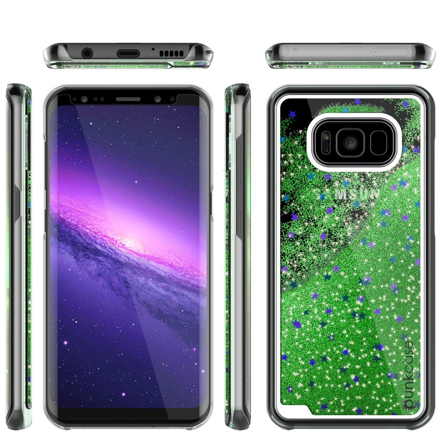 Galaxy S8 Case, Punkcase [Liquid Series] Protective Dual Layer Floating Glitter Cover [Green]﻿