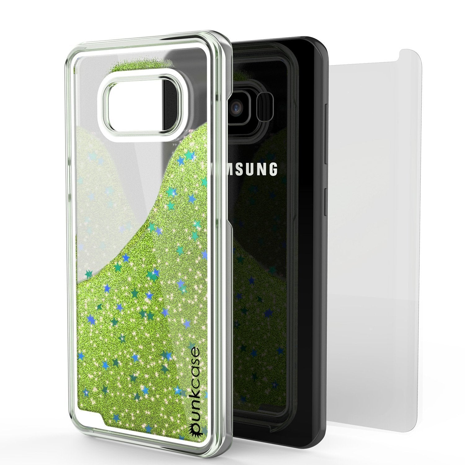 Galaxy S8 Case, Punkcase Liquid Light Green Series Protective Dual Layer Floating Glitter Cover