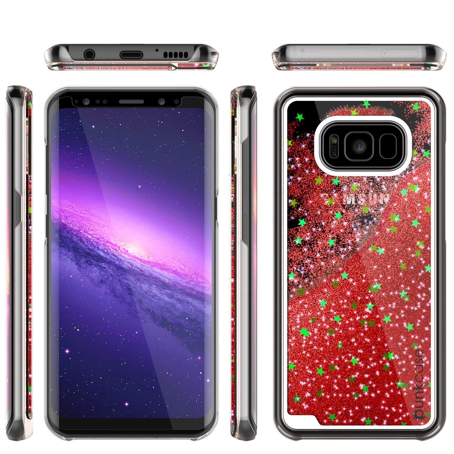 Galaxy S8 Case, Punkcase Liquid Red Series Protective Dual Layer Floating Glitter Cover