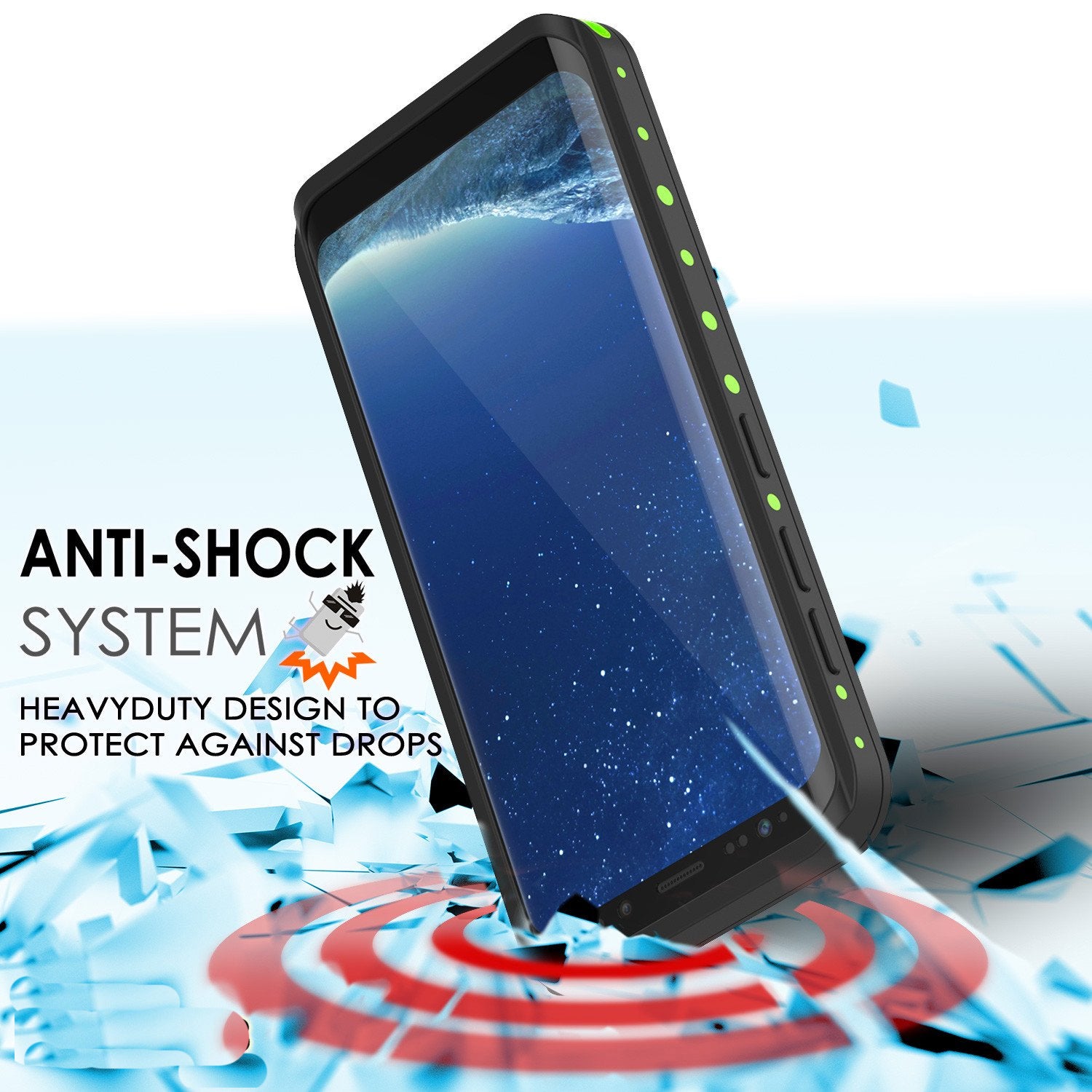Galaxy S8 Waterproof Case PunkCase StudStar Light Green Thin 6.6ft Underwater IP68 ShockProof