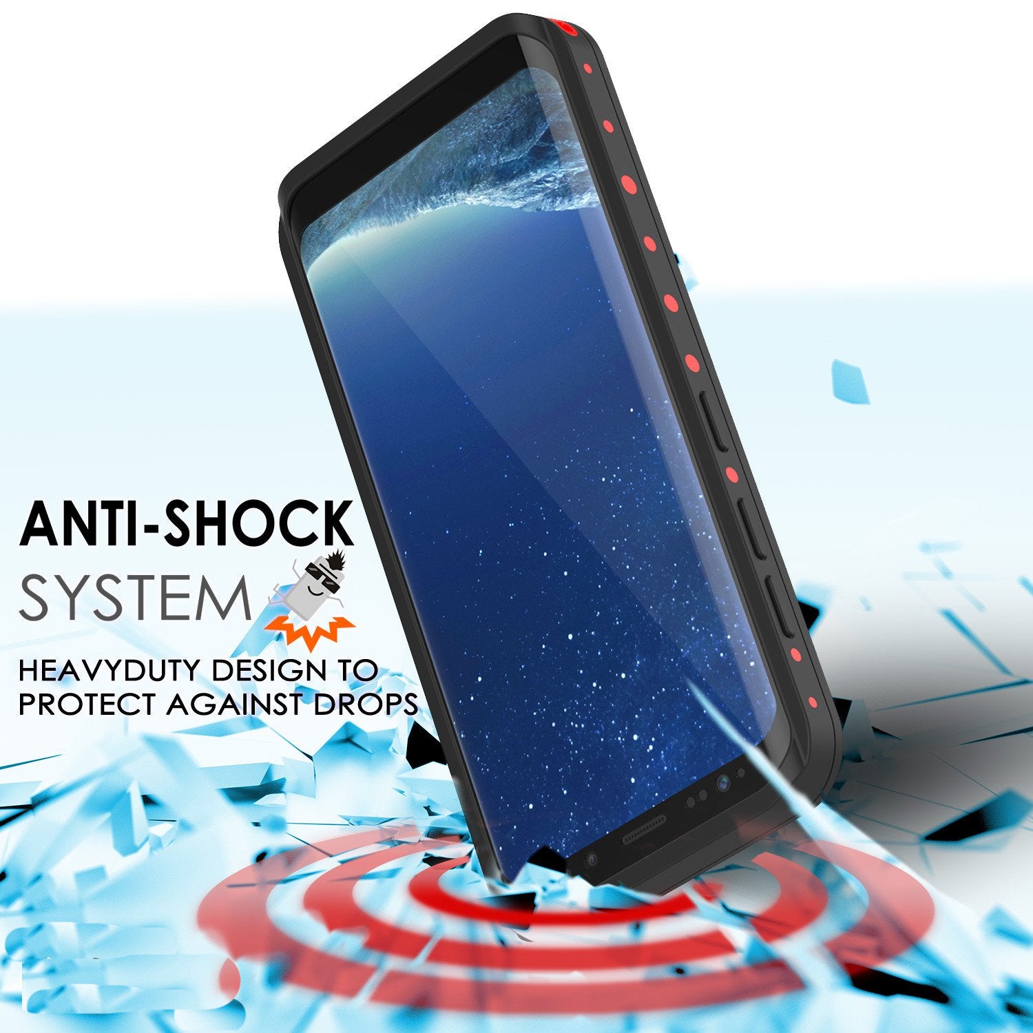 Galaxy S8 Waterproof Case PunkCase StudStar Red Thin 6.6ft Underwater IP68 Shock/Snow Proof