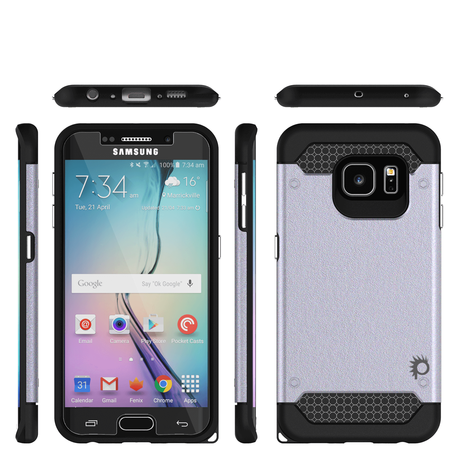 Galaxy s6 EDGE Case PunkCase Galactic SIlver Series Slim Armor Soft Cover w/ Screen Protector