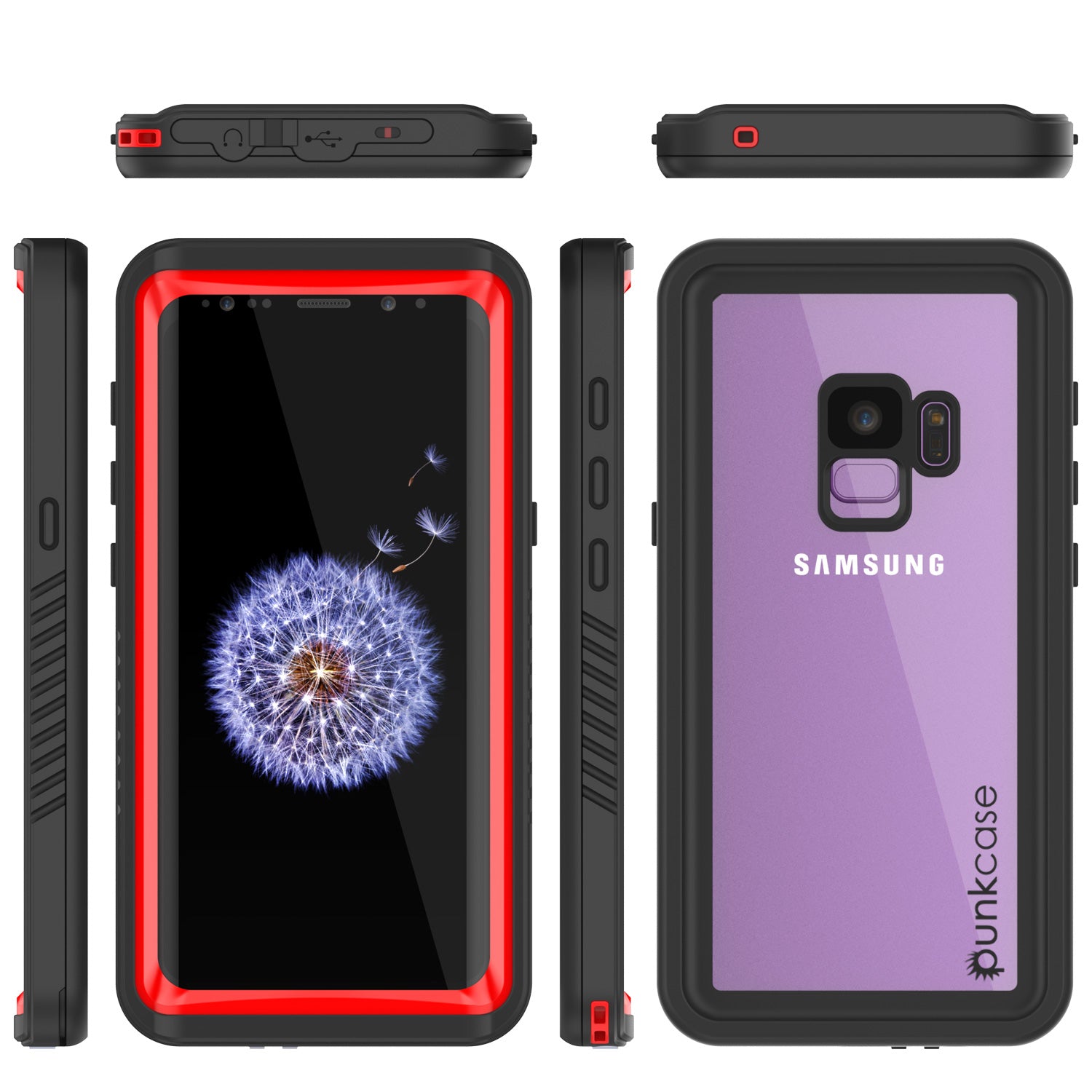 Galaxy S9 Water/Shock/Dirt proof Screen Protector Built Case [Red]