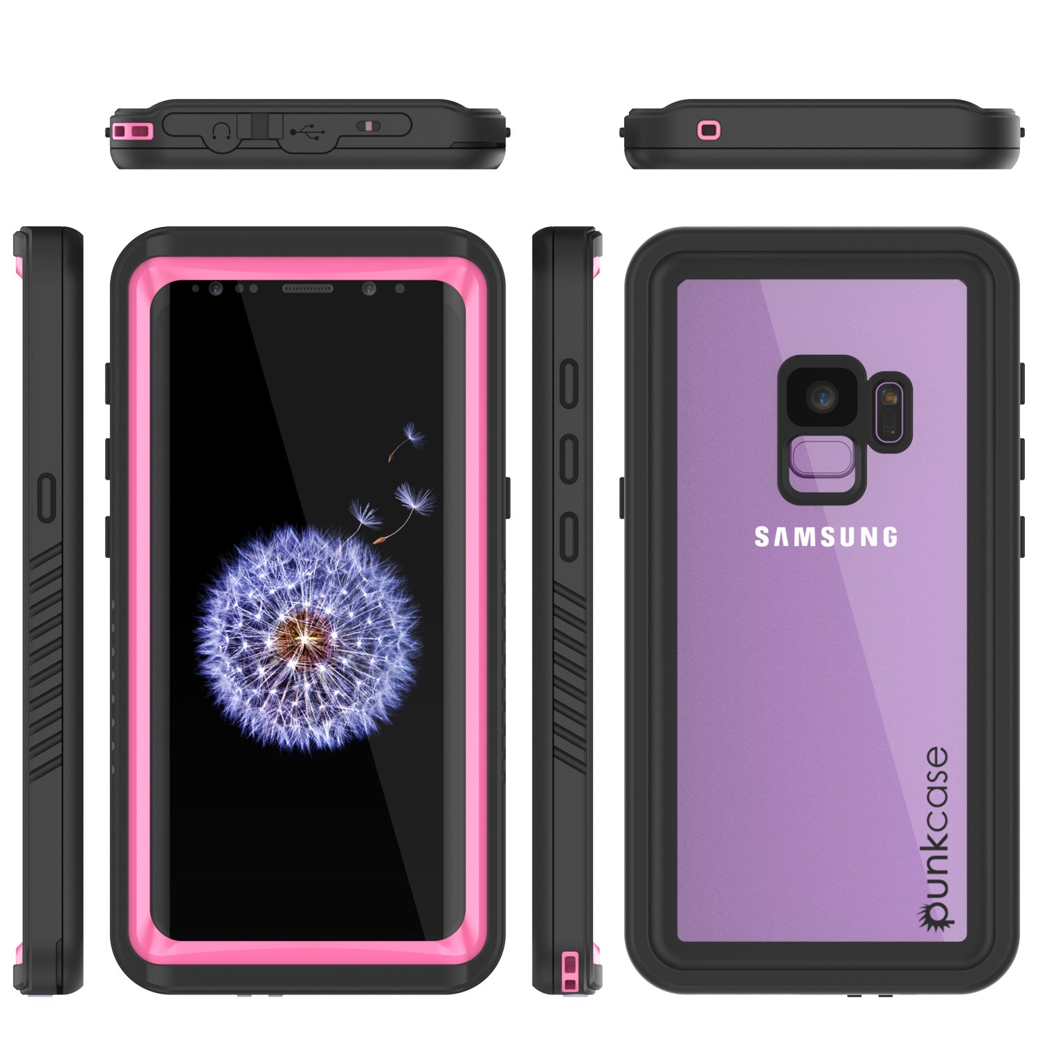 Galaxy S9 Water/Shock/Dirt proof Screen Protector Built Case [Pink]