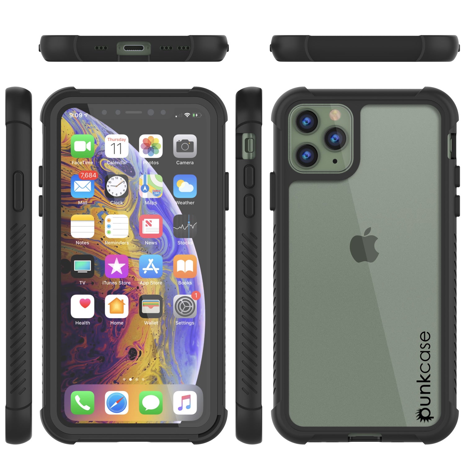 PunkCase iPhone 11 Pro Max Case, [Spartan Series] Clear Rugged Heavy Duty Cover W/Built in Screen Protector [Black]