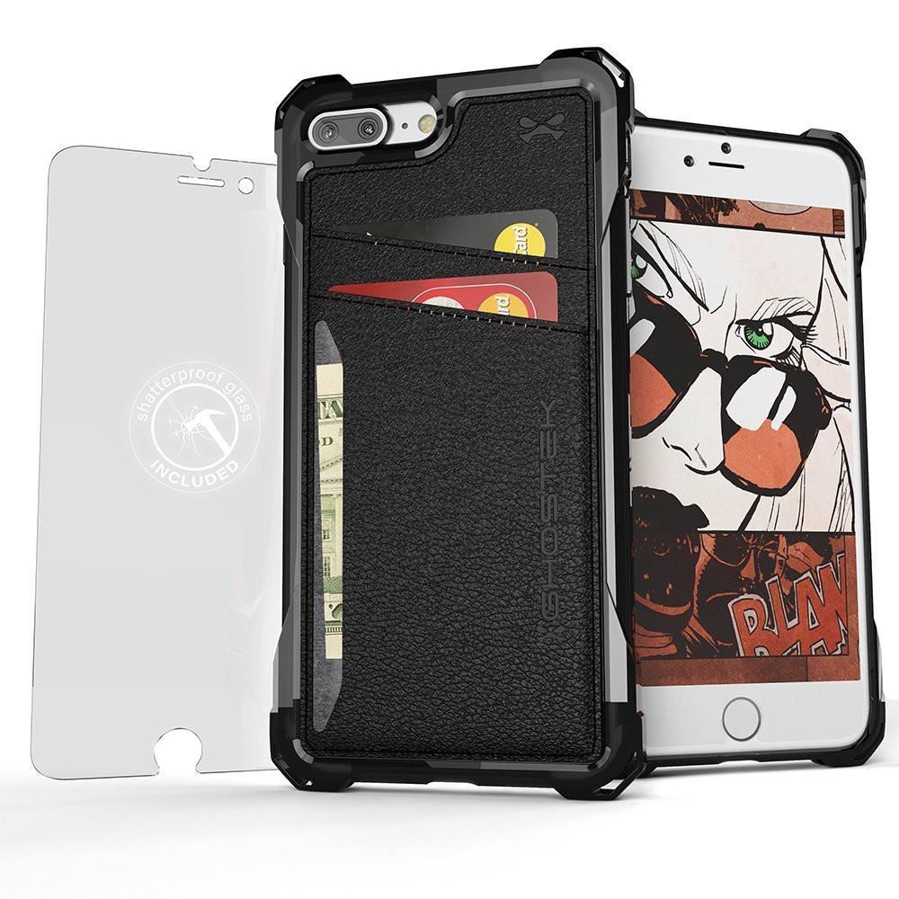 iPhone 7 Plus Wallet Case, Ghostek® Exec Series Slim Armor Hybrid Impact Bumper | TPU PU Leather Credit Card Slot Holder Sleeve Cover | (Black)