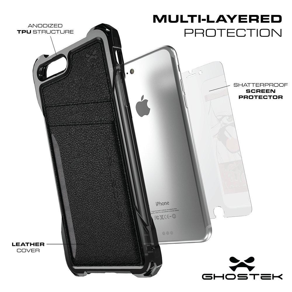 iPhone 7 Plus Wallet Case, Ghostek® Exec Series Slim Armor Hybrid Impact Bumper | TPU PU Leather Credit Card Slot Holder Sleeve Cover | (Pink)