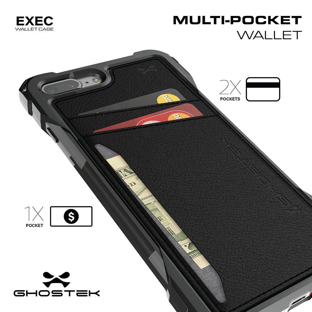iPhone 7+ Plus Wallet Case, Ghostek Exec Pink Series | Slim Armor Hybrid Impact Bumper | TPU PU Leather Credit Card Slot Holder Sleeve Cover