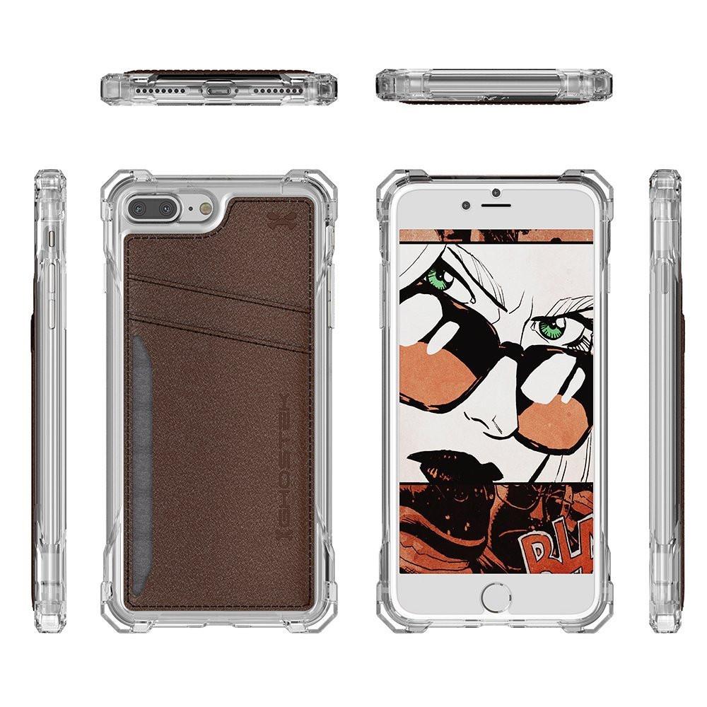iPhone 7+ Plus Wallet Case, Ghostek Exec Brown Series | Slim Armor Hybrid Impact Bumper | TPU PU Leather Credit Card Slot Holder Sleeve Cover