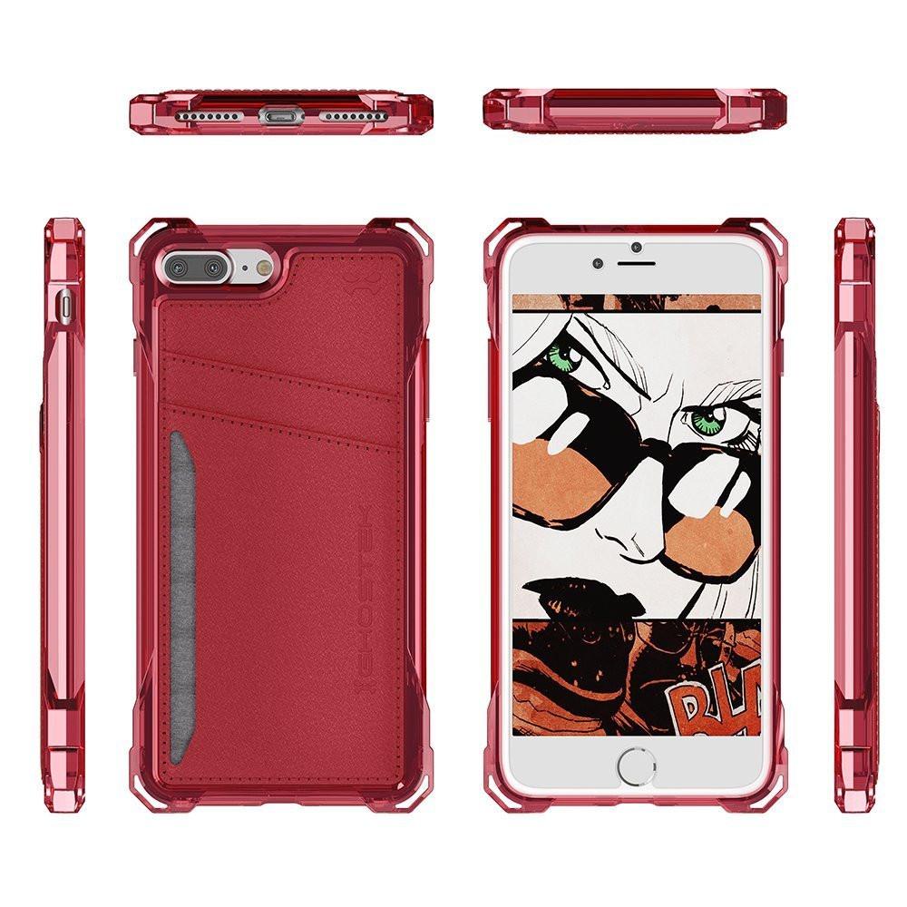 iPhone 7 Plus Wallet Case, Ghostek® Exec Series Slim Armor Hybrid Impact Bumper | TPU PU Leather Credit Card Slot Holder Sleeve Cover |  (Red)
