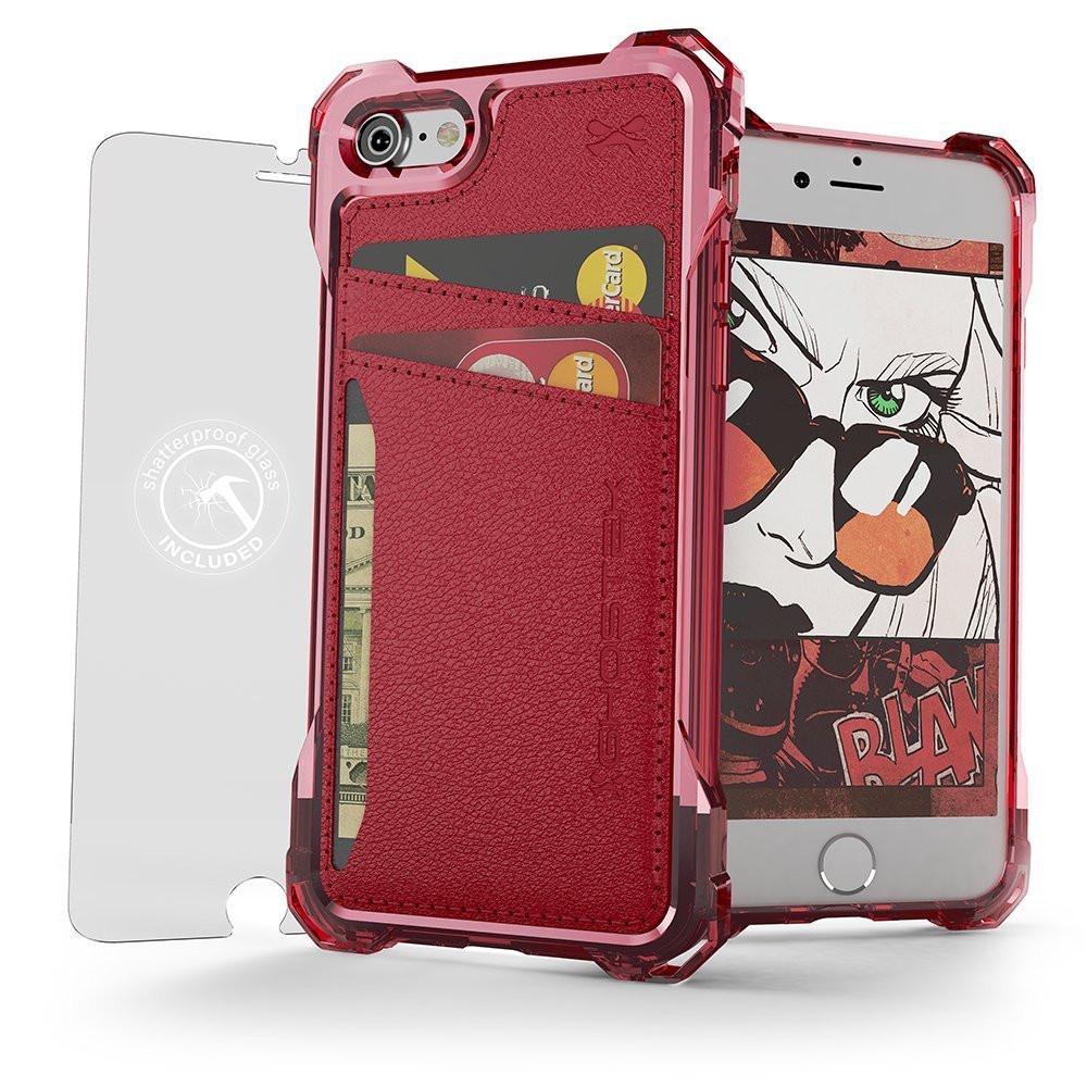 iPhone 7 Wallet Case, Ghostek Exec Series Slim Armor Hybrid Impact Bumper | TPU PU Leather Credit Card Slot Holder Sleeve Cover | (Red)
