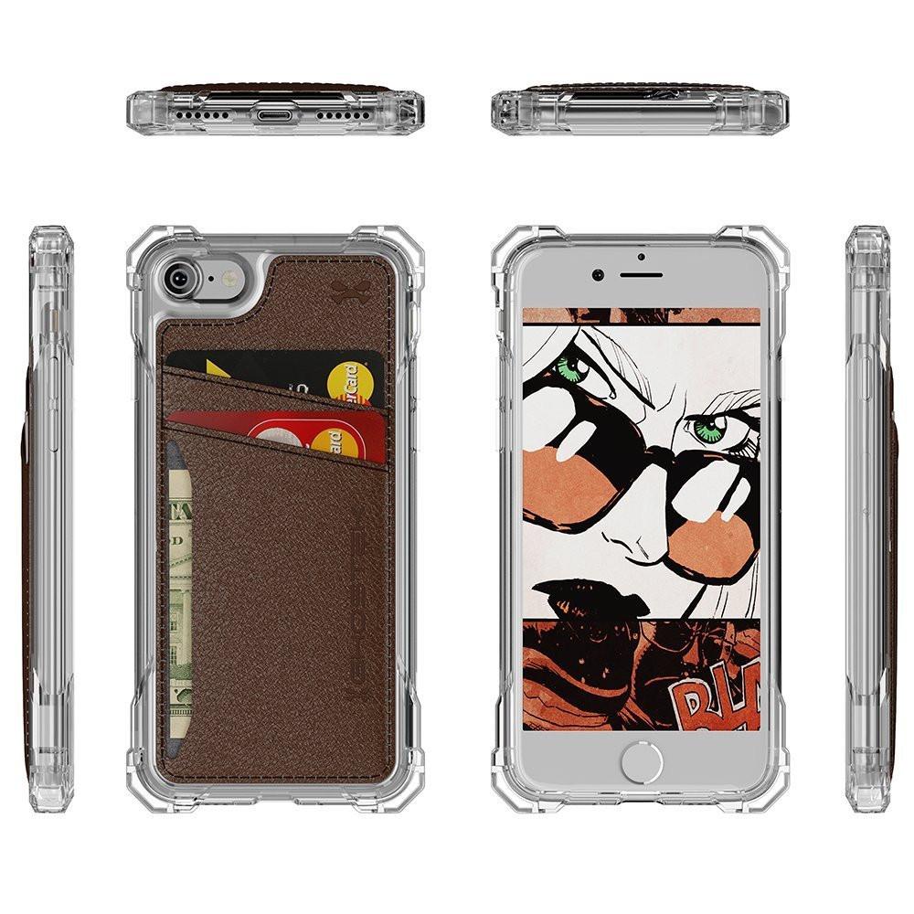 iPhone 7 Wallet Case, Ghostek Exec Series Slim Armor Hybrid Impact Bumper | TPU PU Leather Credit Card Slot Holder Sleeve Cover | (Brown)