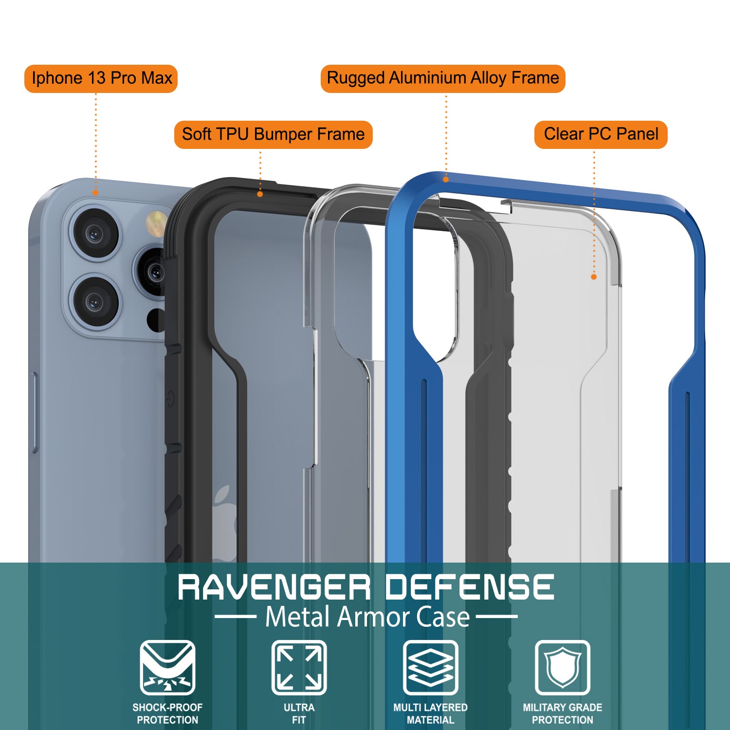 Punkcase iPhone 14 Pro Max Ravenger MAG Defense Case Protective Military Grade Multilayer Cover [Navy Blue]