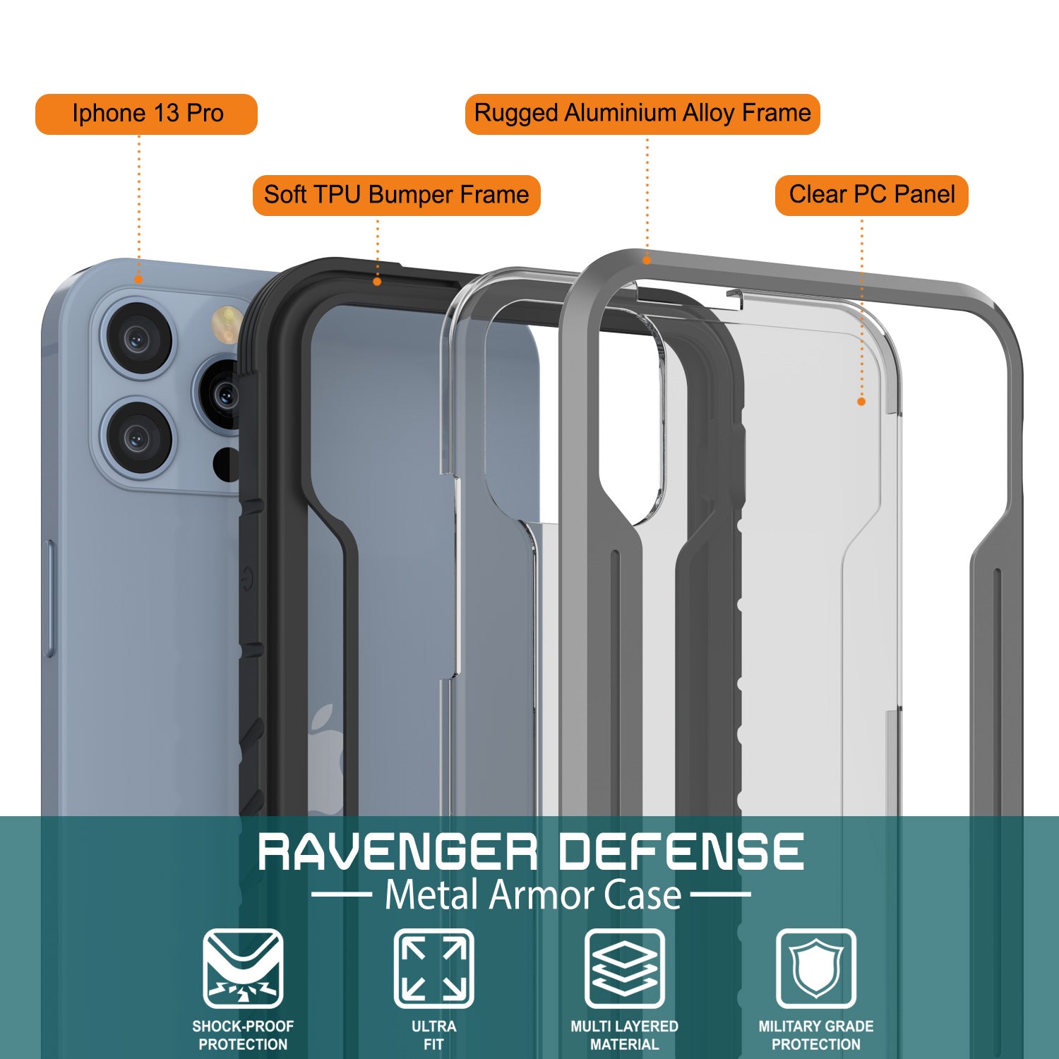 Punkcase iPhone 14 Pro Ravenger MAG Defense Case Protective Military Grade Multilayer Cover [Grey-Black]