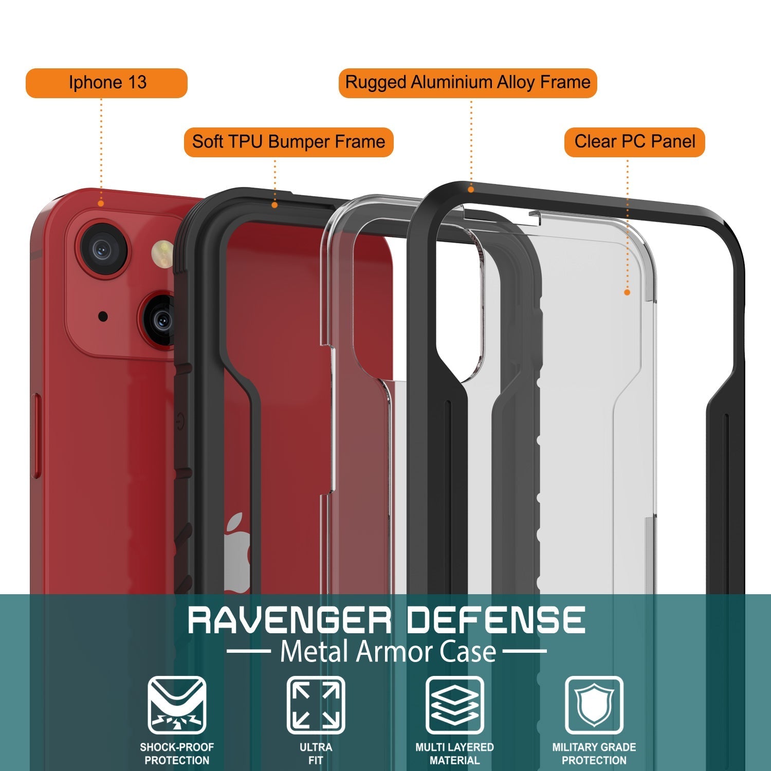 Punkcase iPhone 14 Ravenger MAG Defense Case Protective Military Grade Multilayer Cover [Black]