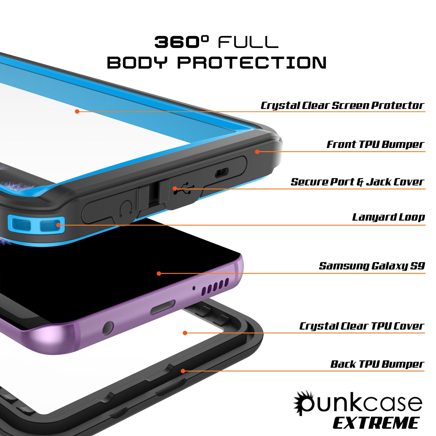 Galaxy S9 Plus Water/Shock/Snow/dirt proof Slim Case [Light Blue]