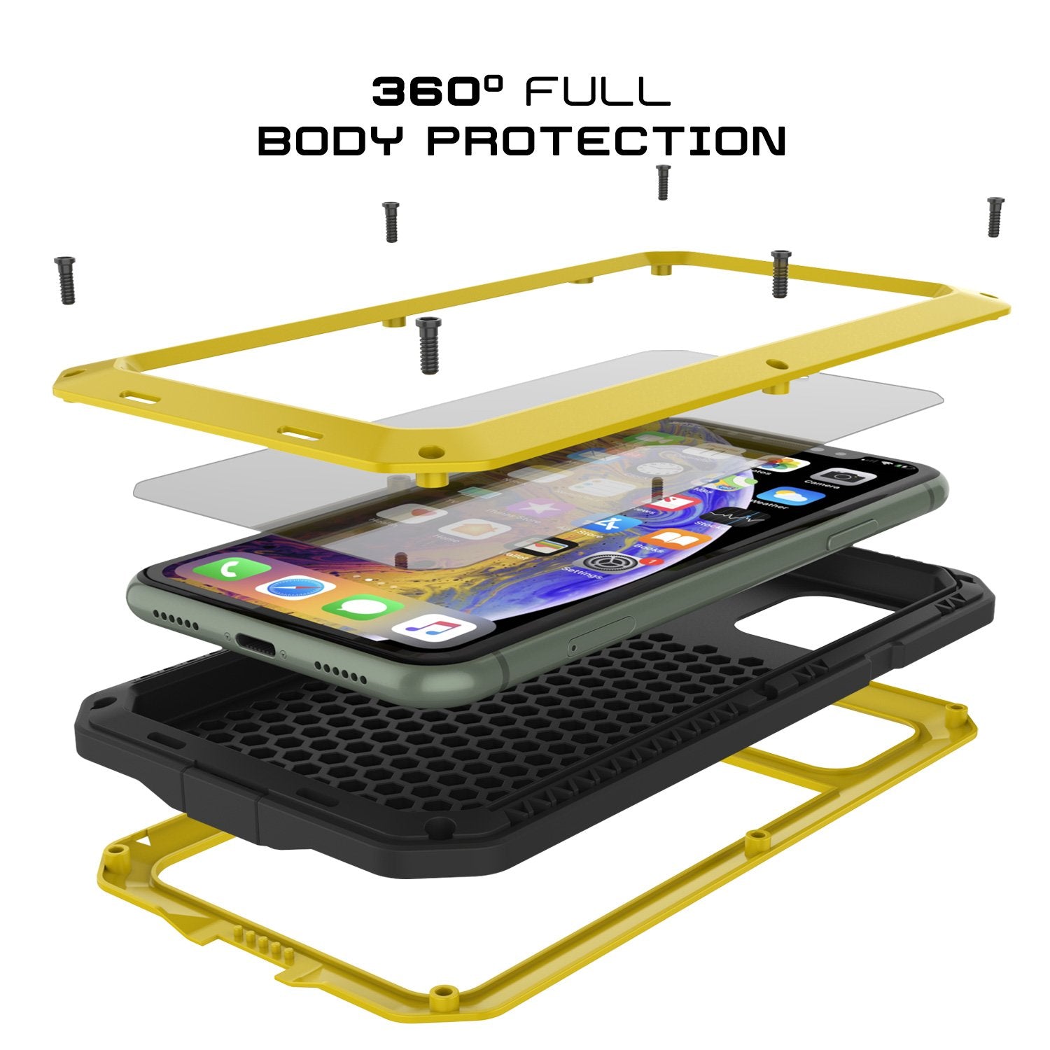 iPhone 11 Pro Max Metal Case, Heavy Duty Military Grade Armor Cover [shock proof] Full Body Hard [Neon]