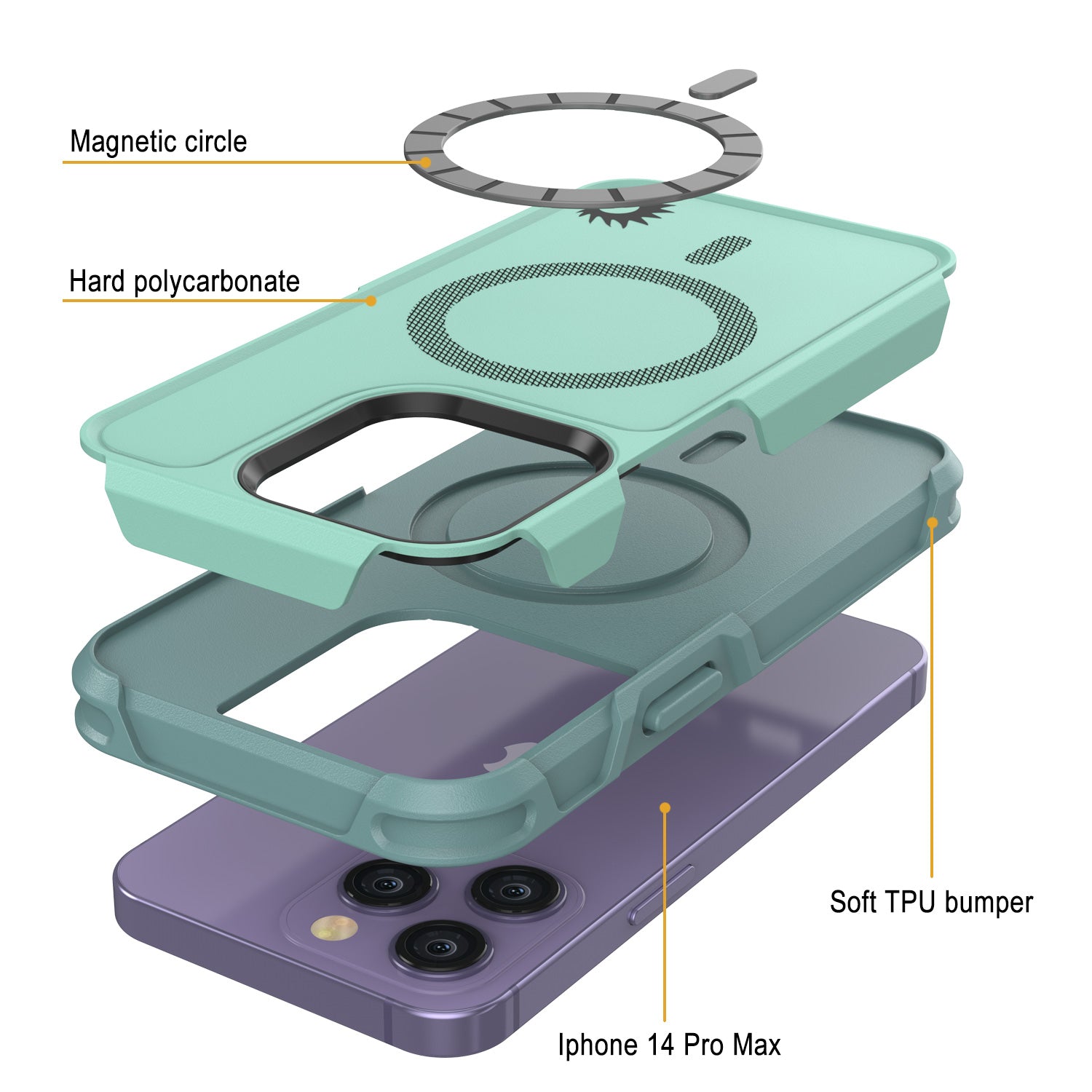 PunkCase iPhone 14 Pro Max Case, [Spartan 2.0 Series] Clear Rugged Heavy Duty Cover W/Built in Screen Protector [Teal]