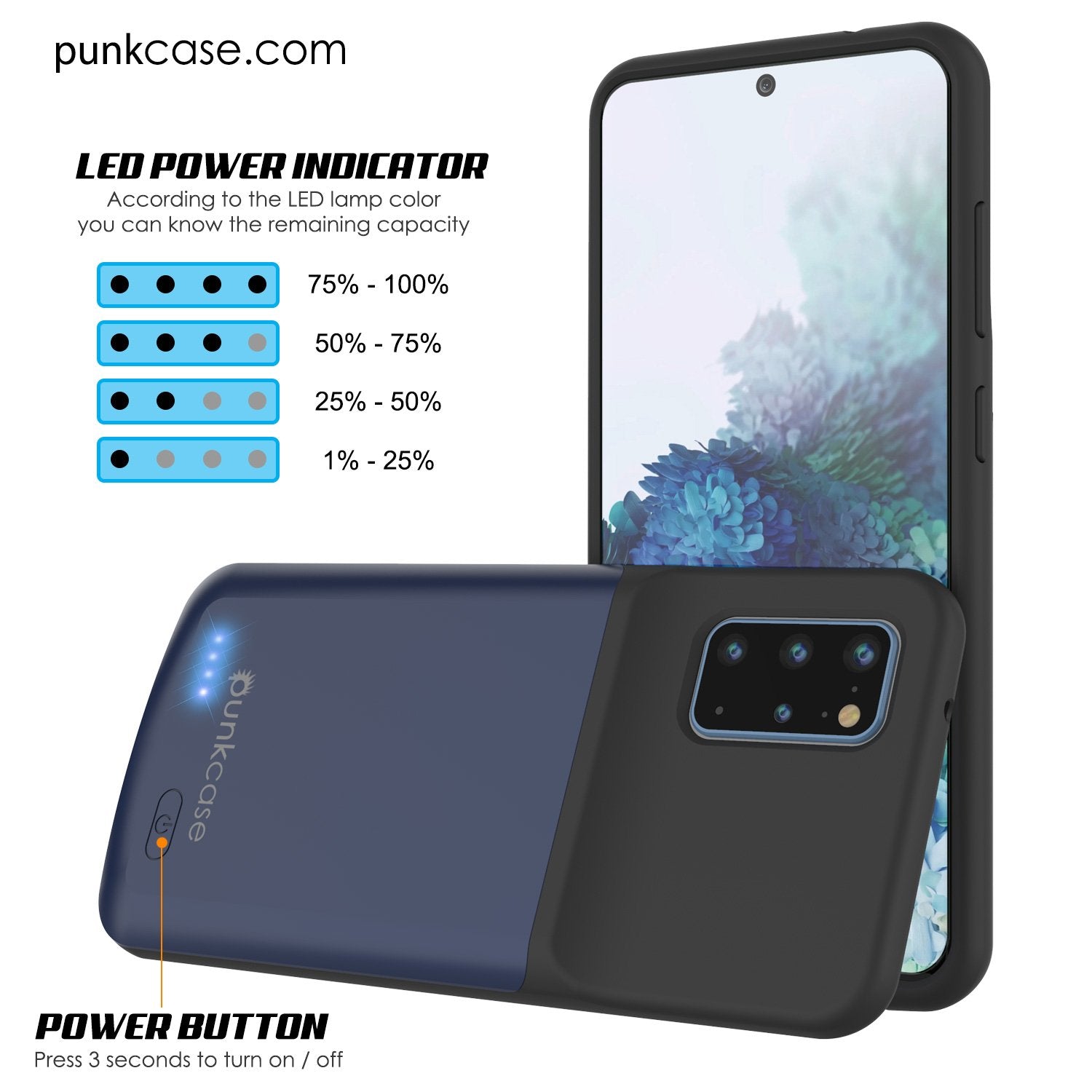 PunkJuice S20+ Plus Battery Case All Blue - Fast Charging Power Juice Bank with 6000mAh