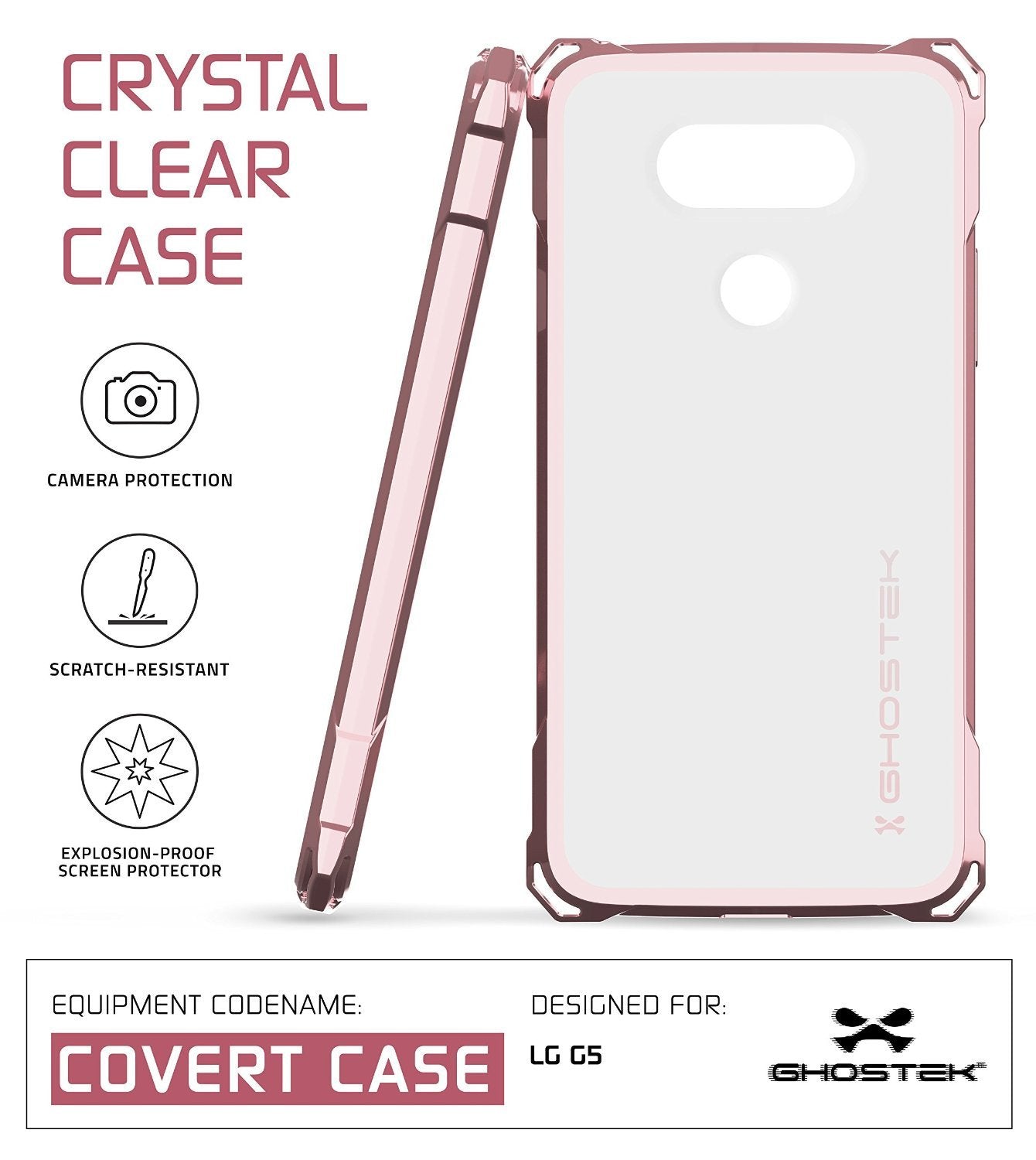 LG G5 Case, Ghostek® Clear Pink Premium Slim Hybrid Protective Cover | Lifetime Warranty Exchange